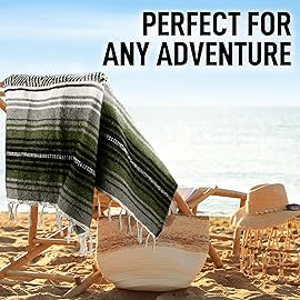 Hydration Nation Authentic Extra Large Mexican Blanket - 70x50 Handwoven Yoga, Serape, Artisanal Falsa - Camping, Picnic, Outdoor (Military Green)