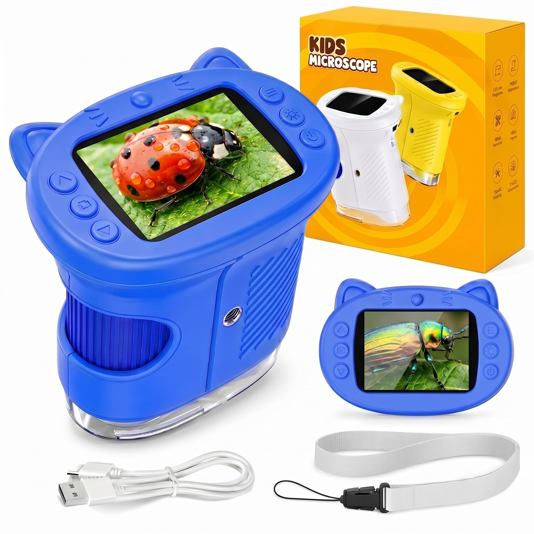 OAEBLLE Kinder Mikroskop, 1000X 4K Tragbares Digitalmikroskop mit 2,4" IPS-Display, 8 LED & USB-Akku, Lernspielzeug und Entdecker-Lupe für draußen und Schule, Geschenk für Mädchen 3–12