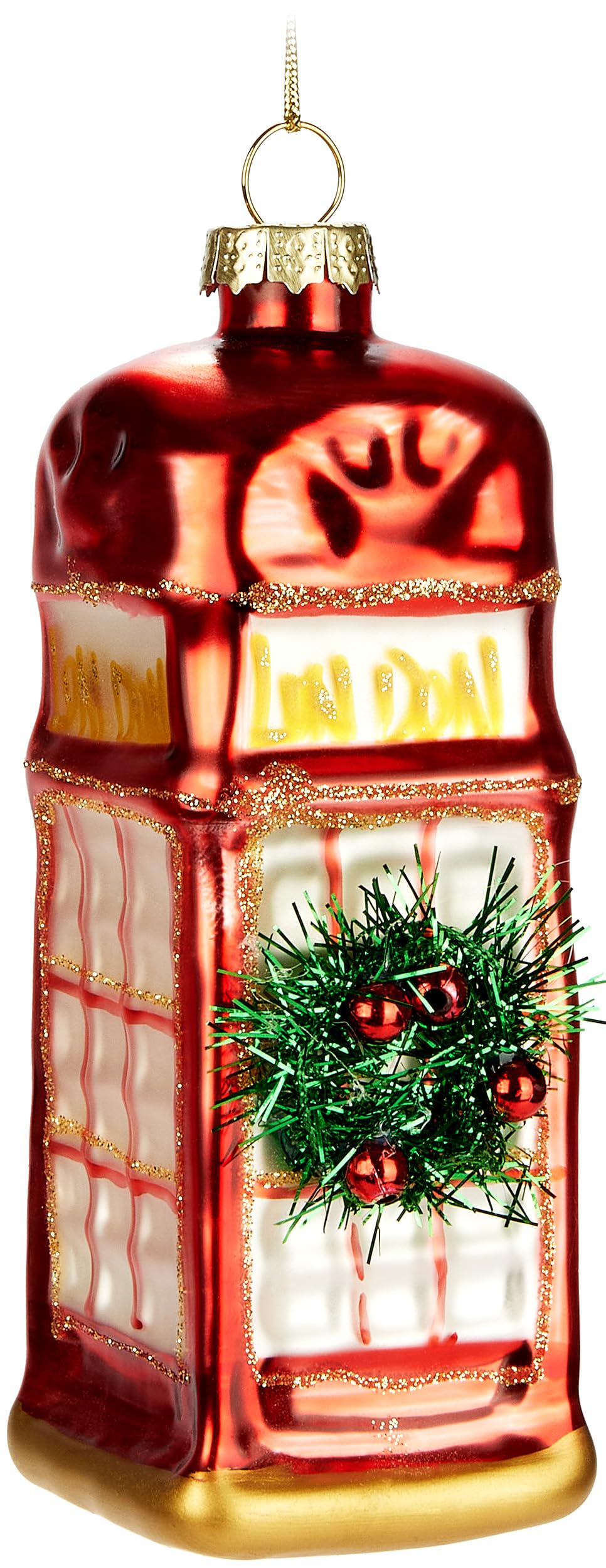 Brubaker Telephone Box Uk - Hand Painted Glass Christmas Bauble - 5.1 Inches (13 Cm) - England Christmas Decoration - Mouth Blown Christmas Tree Decoration - Figurine Funny Decoration Pendant