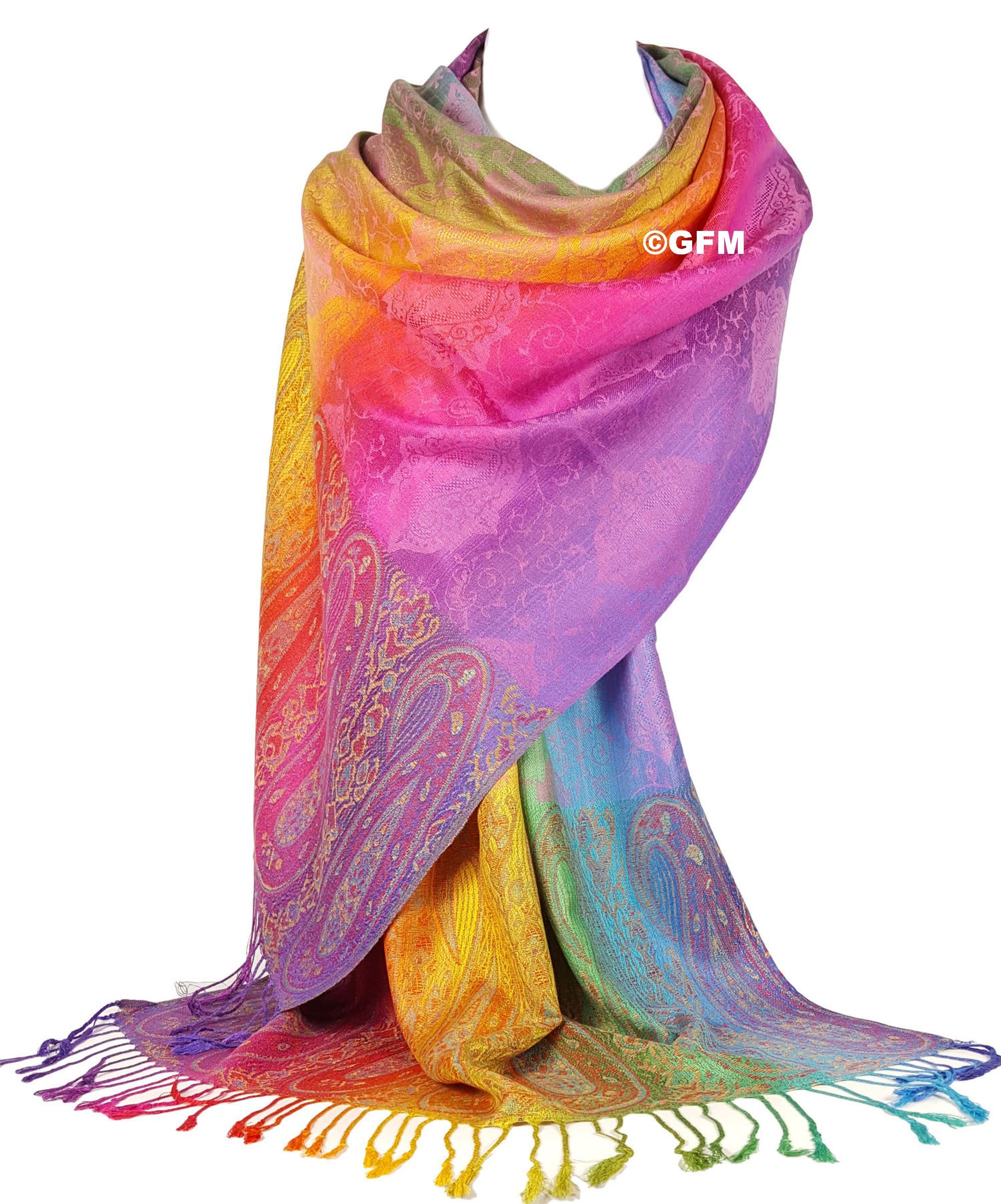 GFM® Écharpe style pashmina arc-en-ciel soyeux en cachemire ou floral (NEOPASH-A)