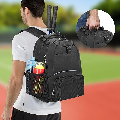 Miniatura 5 de DSLEAF Mochila de tenis para 2 raquetas, bolsa de tenis con espacio separado para zapatos ventilado para tenis, pickleball, bádminton, raqueta de