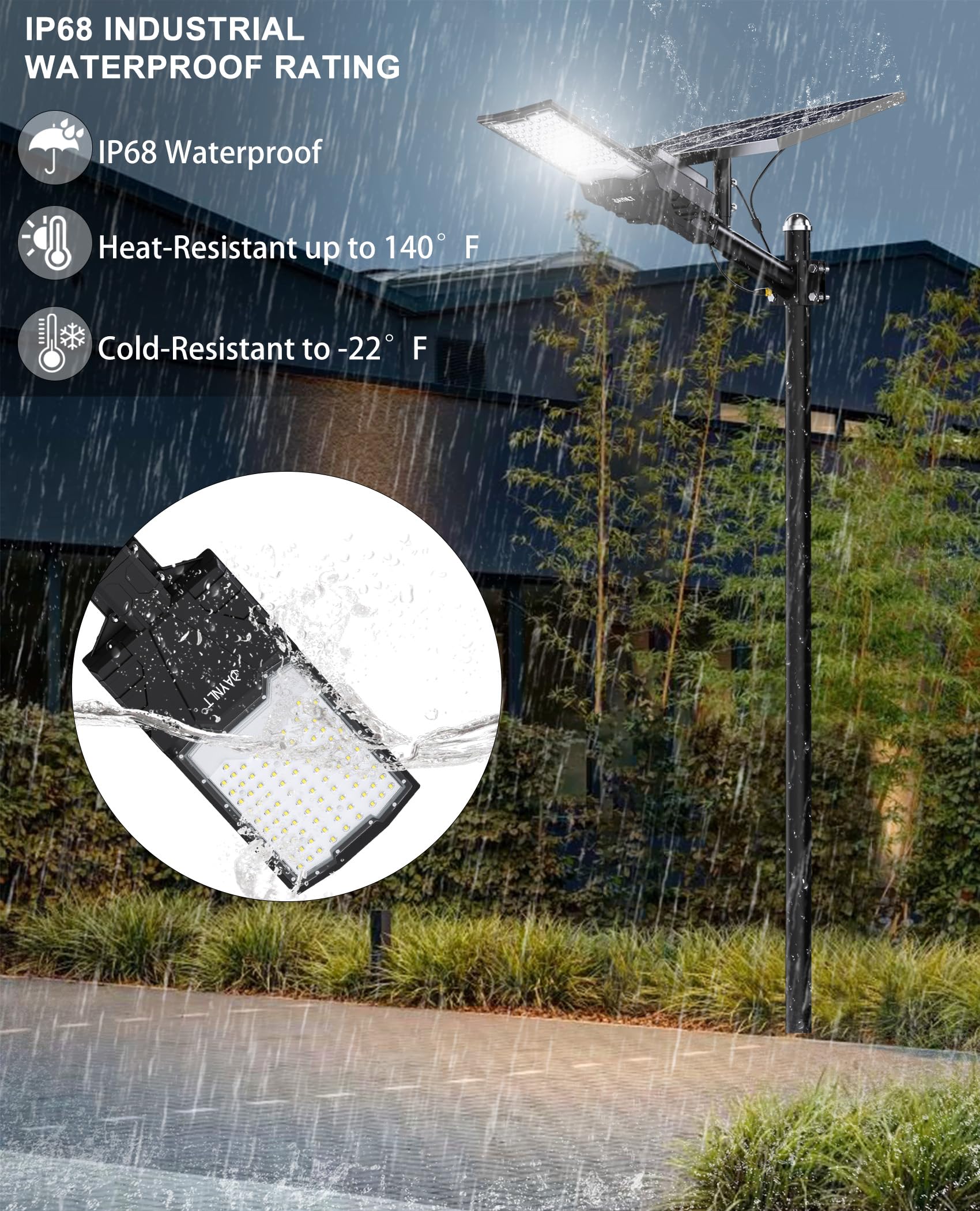 JAYNLT X-18000W Lampione Solare LED Esterno, 6500K Faro led Esterno con Pannello Solare, IP67 Impermeabile lampioni Solari con Telecomando, Lampione Stradale per Cortile Garage Strada