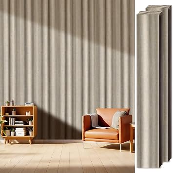 PS Wood Look Slat Wall Panels for Interior Wall Decor, 20-Pack 78.74 x 11.81 in, Covers 129 sq.ft, Lightweight Self-Adhesive Wall Panels, 3D Wainscoting Wall Covering-White Oak