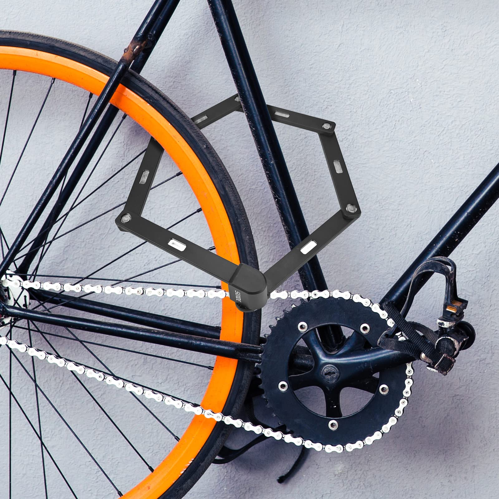 Lucchetto Pieghevole per Bicicletta con Supporto con 2 Chiavi e 1 Anello Portachiavi in Acciaio Temprato con 6 Articolazioni, ad Alta Sicurezza per Biciclette/MTB, Nero