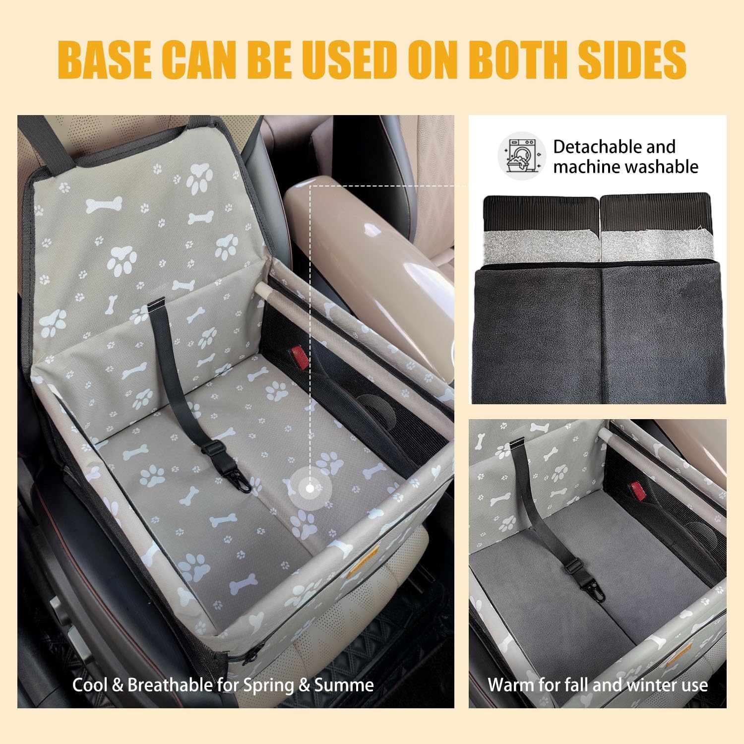 Pet Dog Booster Seat, Upgrading the Framed wall to Prevent Collapse，Breathable and Foldable Pet Car Basket，Removable andWashable pet car seat image 3