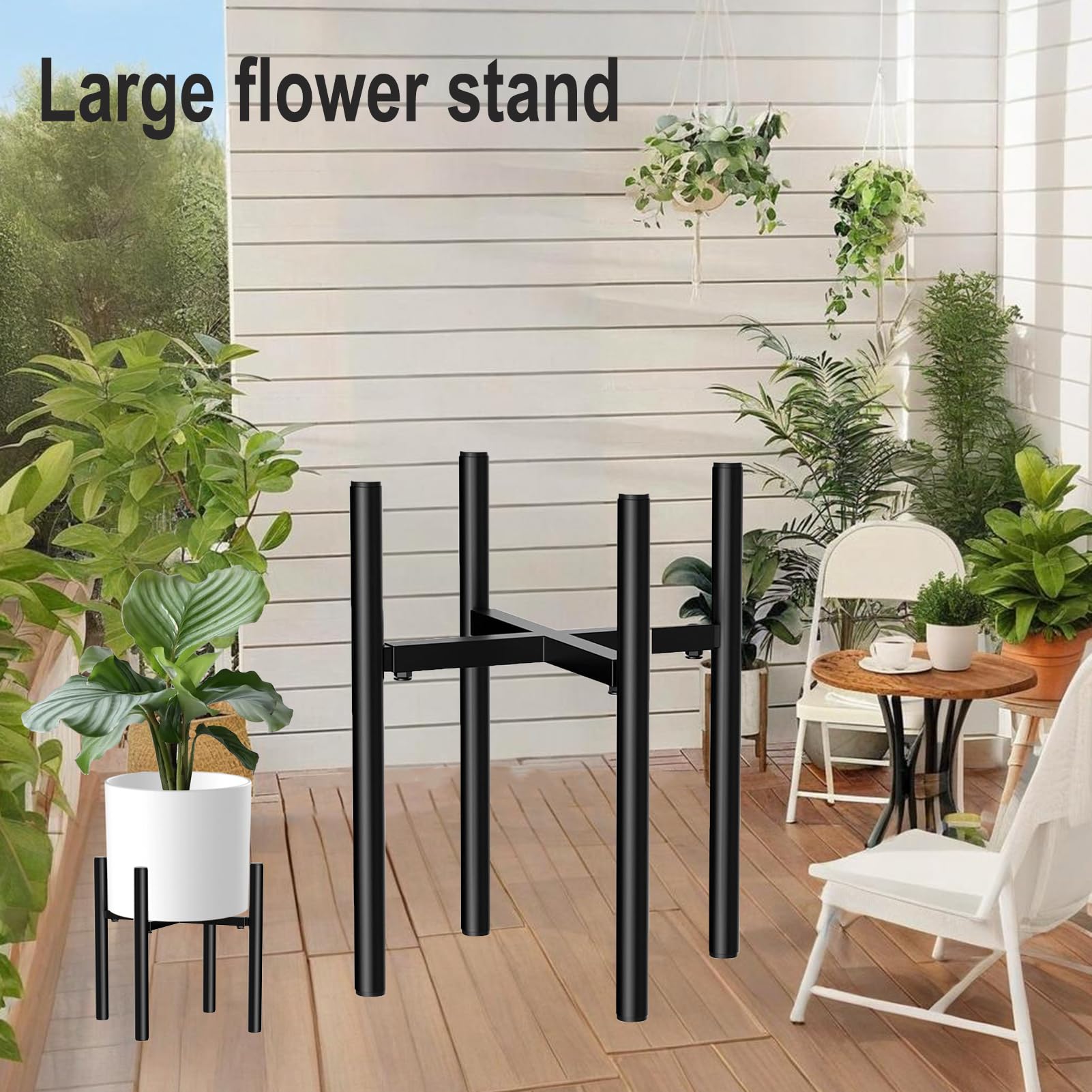 Stojak na Rośliny, Regulowany Stojak na Kwiaty, Czarny, 21-35 cm, do Małych Przestrzeni, Elegancki Uchwyt na Kwiaty, na Patio, Balkon
