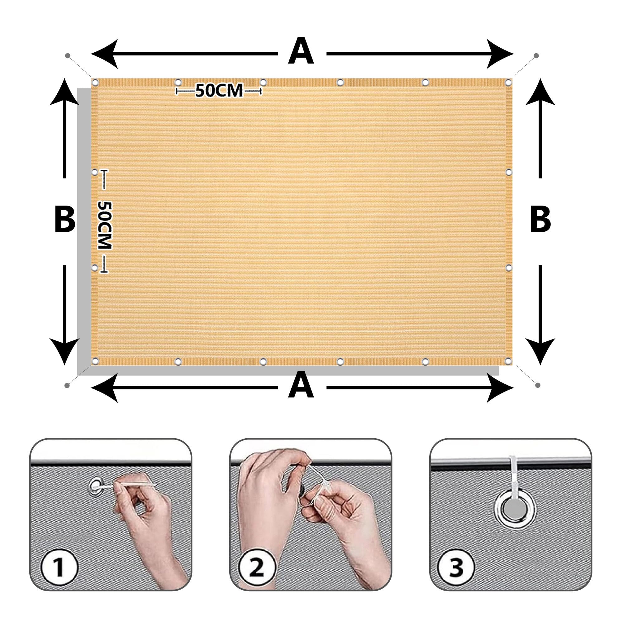 Prostokątny Żagiel 205 x 240 cm Z Linami Napinającymi Shade Cloth Balkon Odporny Na Rozdarcia Do Ogrodu Patio Na Zewnątrz Balkon, Kolor kremowy
