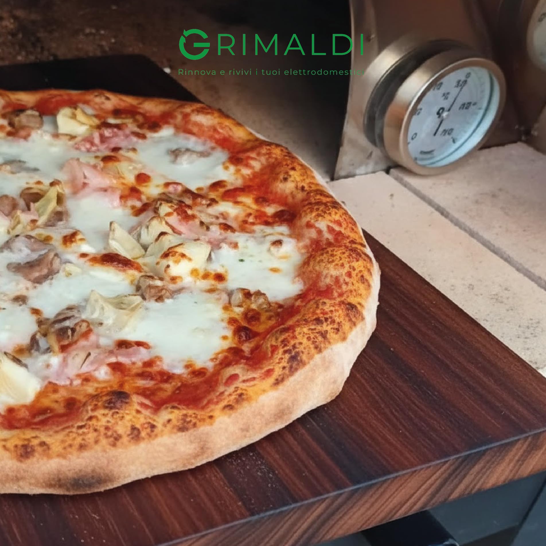 G GRIMALDI Termometro per Forno 0-500°C con Sonda Flessibile in Acciaio Inox, Pirometro Analogico per Forno a Legna, Pizza, BBQ, Flangia 3 Fori, Ø 67 mm