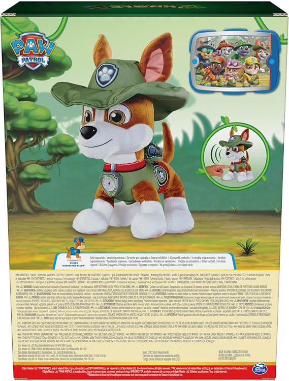 Paw Patrol Talking Tracker 12-Inch Tall Interactive Plush Toy with Music, Sounds and Bilingual Phrases Stuffed Animals, Kids Toys for Ages 3 and up