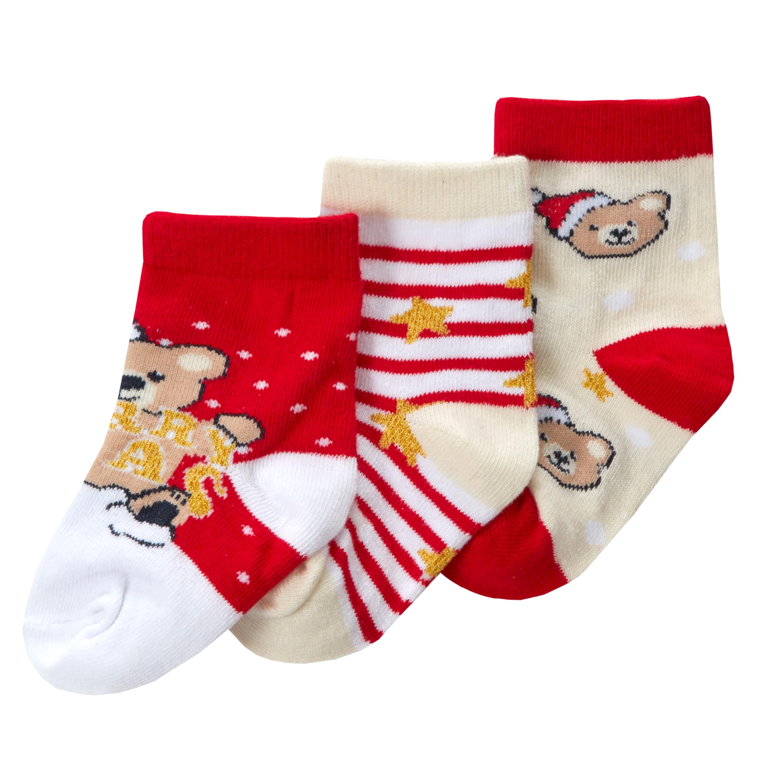 Metzuyan 3 Pairs Baby Girls Boys Christmas Socks Novelty Santa Xmas Socks Cotton Rich Red Teddy Bear 3-5.5