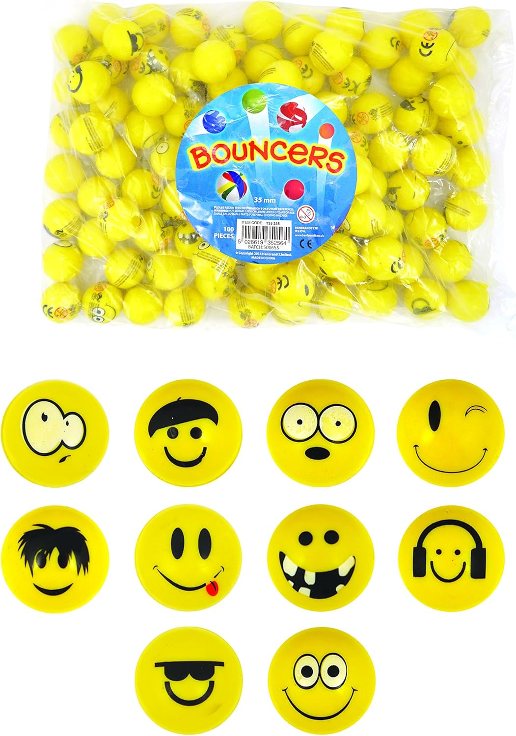 Henbrandt 30 smiley 35mm bouncy balls Emoji.jet balls.teachers rewards