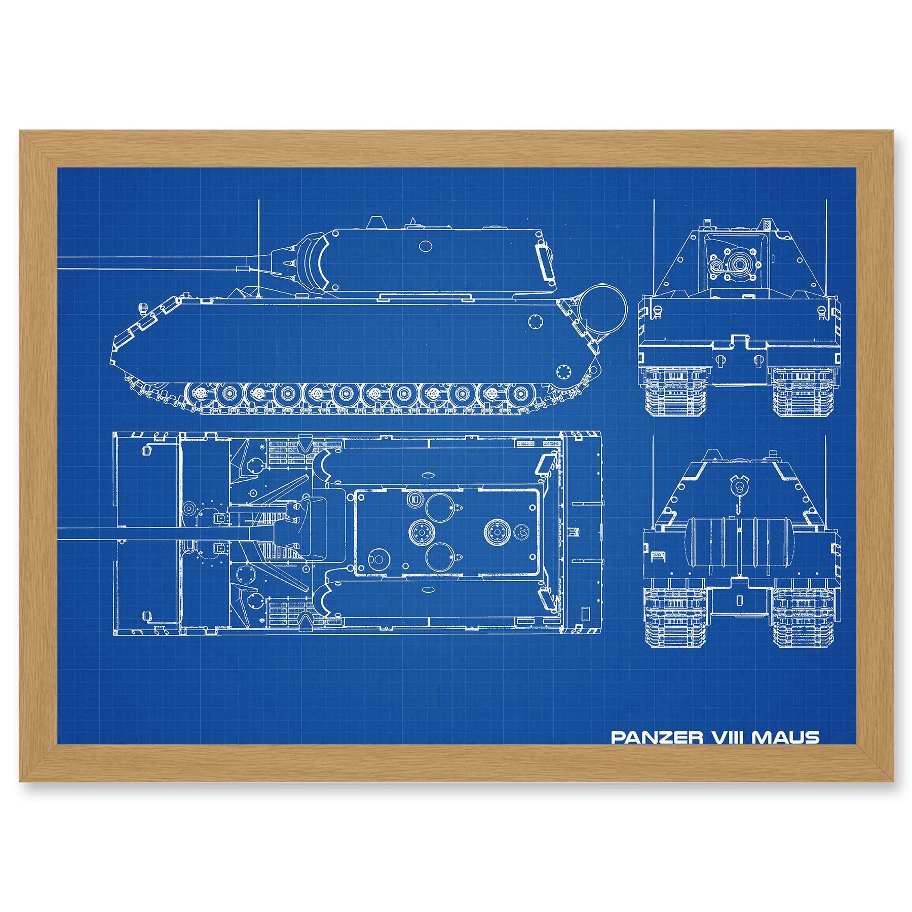 Artery8 Military Panzer VIII Maus Super-Heavy Tank Blueprint Plan Artwork Framed Wall Art Print A4