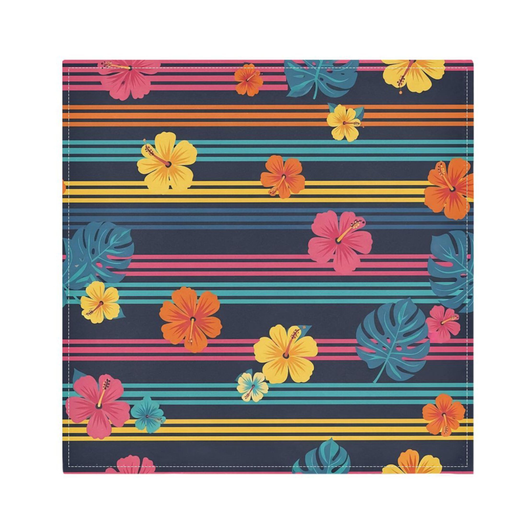Fuauuyl Cloth Napkins Set of 6 Hibiscus Stripes Dinner Napkins 20x20 in, Washable & Reusable Fabric Table Napkin for Dining Parties Holiday, Eco-Friendly