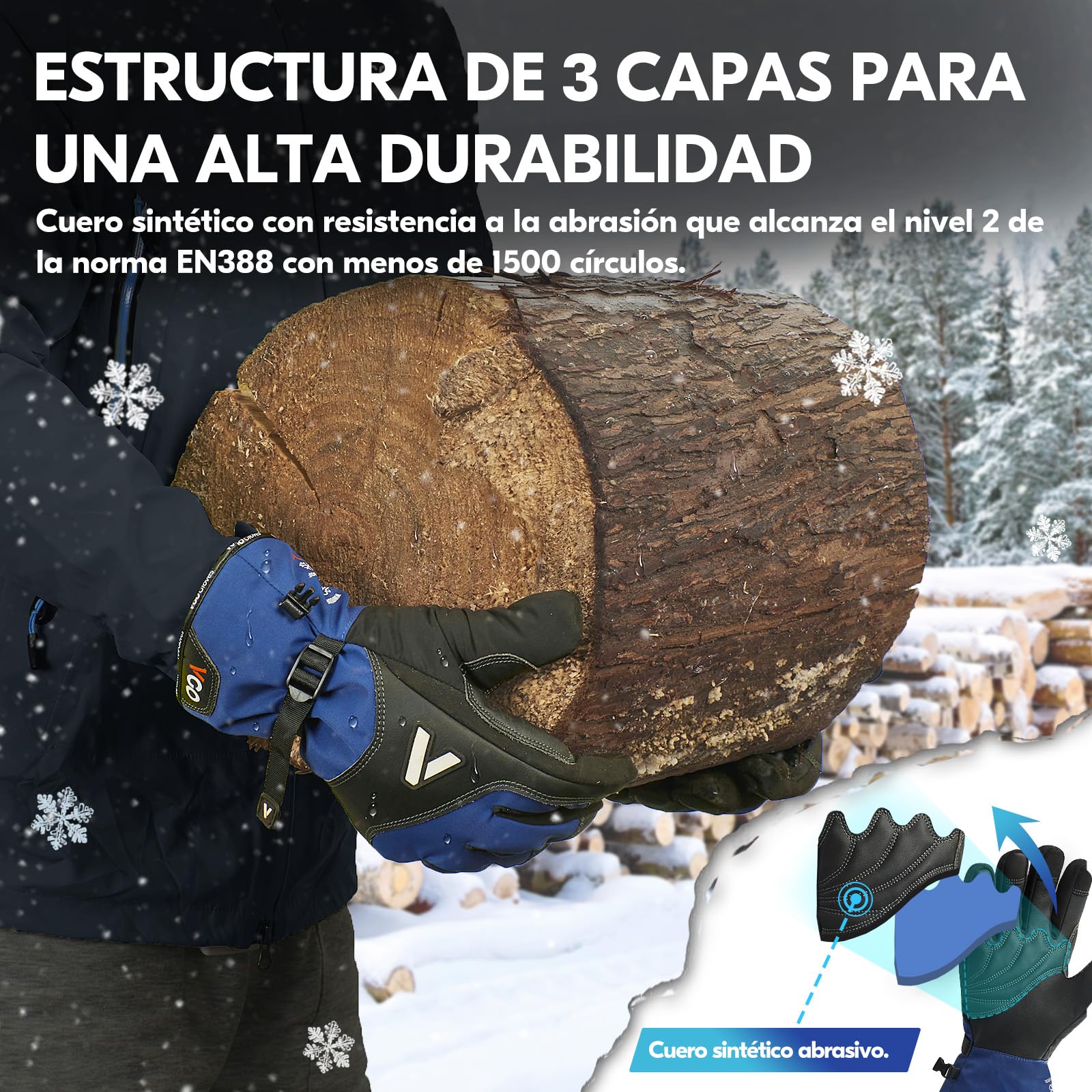 Vgo... Guantes Invierno Impermeables Hombre para Esquí Tienda Nevera Scooter Astillero, Touchscreen Guantes Térmicos -20C° Multifuncionales, 1 par GA7760FLWP