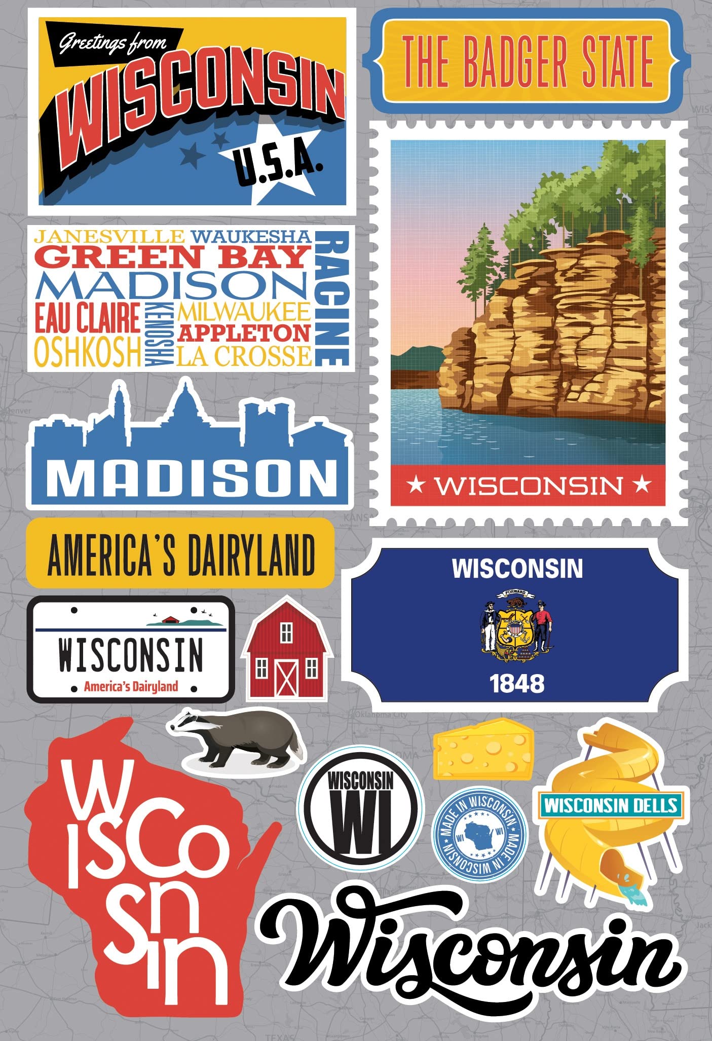 Wisconsin autocollants 3D Reminisce pour album photo de vacances