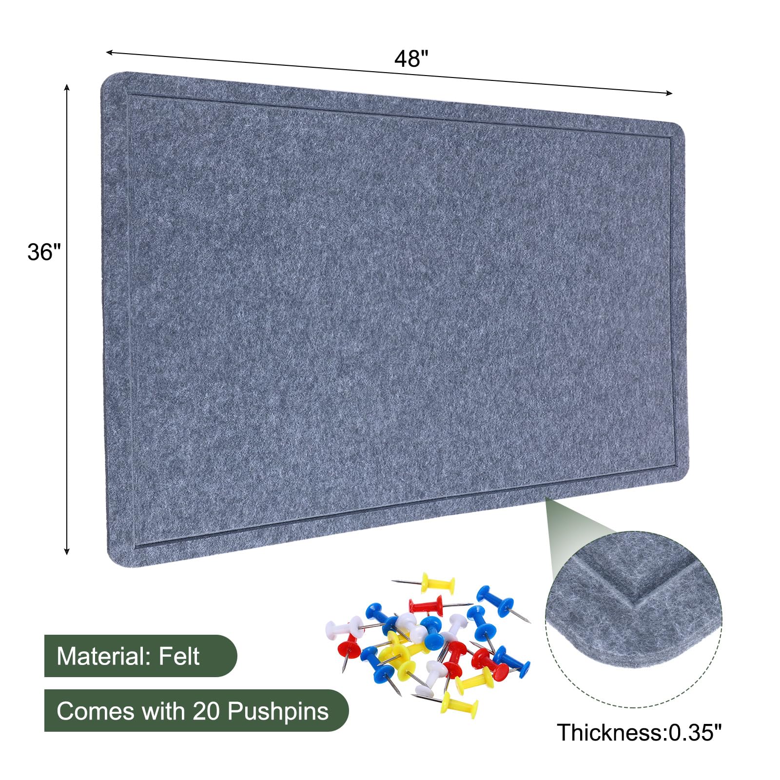 YOKIVE Tablero De Fieltro, 48 X 36 Pulgadas Plegable Tablero Decorativo De Corcho Autoadhesivo Con 20 Chinchetas, Ideal Para Pared, Exposición De Fotos, Notas Adhesivas, Horario