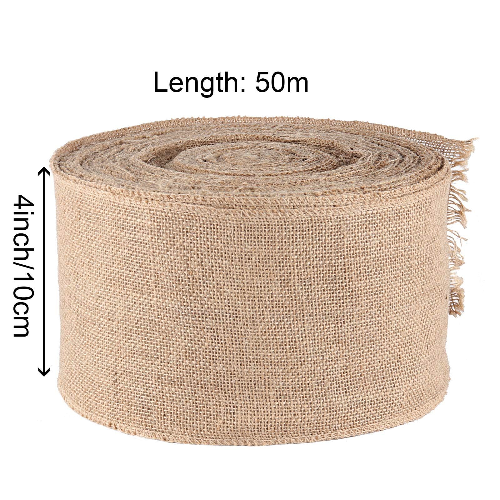 KINJOEK Cinta de arpillera de 4 pulgadas de ancho y 54 yardas, cinta de yute natural, cinta de manualidades para regalos de Navidad, boda, tela de arpillera, bricolaje para decoración