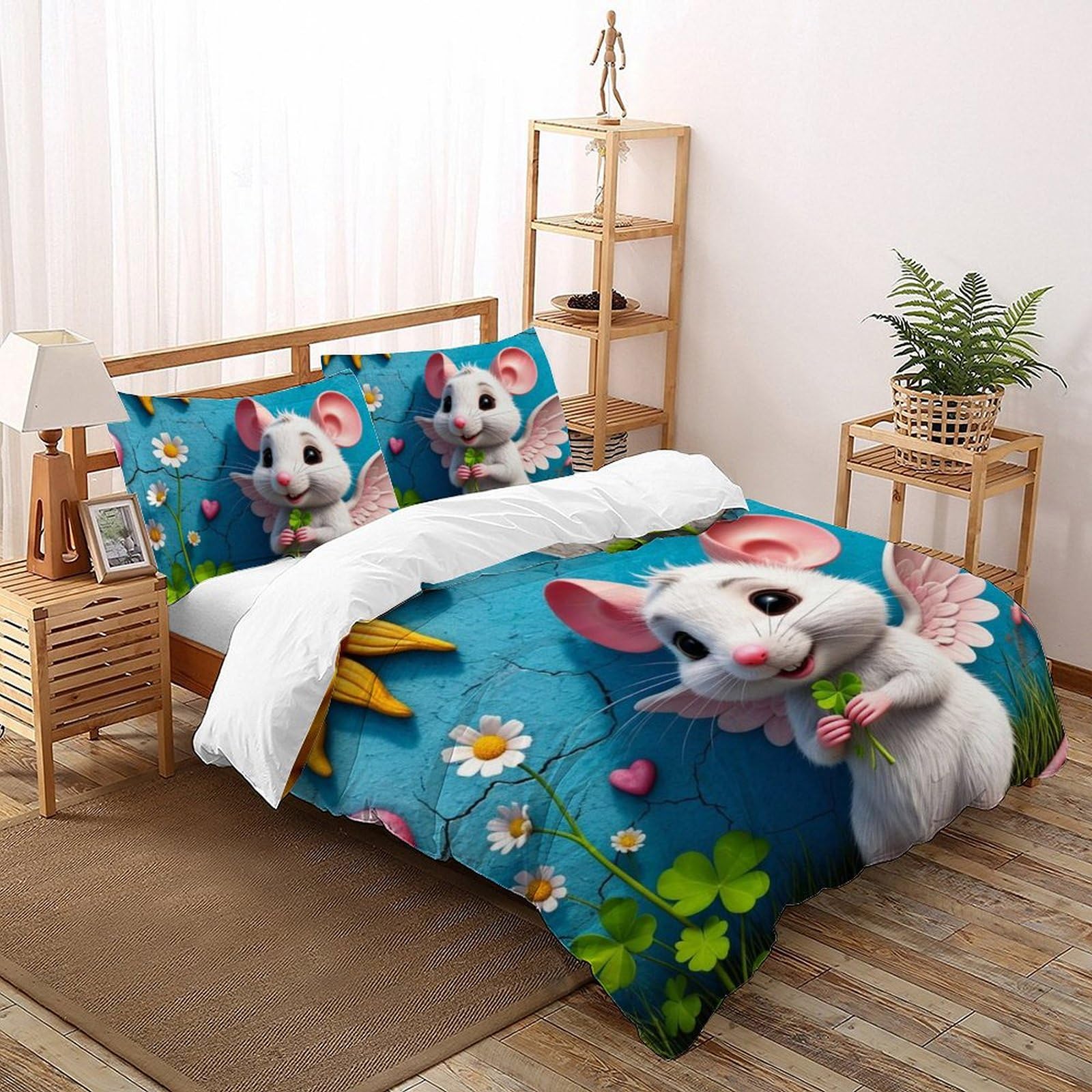 Housse de couette 200x200cm en microfibre premium avec motif animaux 3D et 2 taies