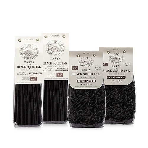 Morelli Pasta de tinta de calamar, pasta italiana orgánica, fideos de pasta negra, sémola de trigo duro y pasta de tinta de calamar Fusilli