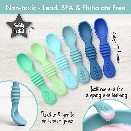 Vista 30 de PrimaStella Juego de cucharas masticables de silicona para bebés y niños pequeños, seguridad probada, sin BPA, apta para microondas, lavavajillas