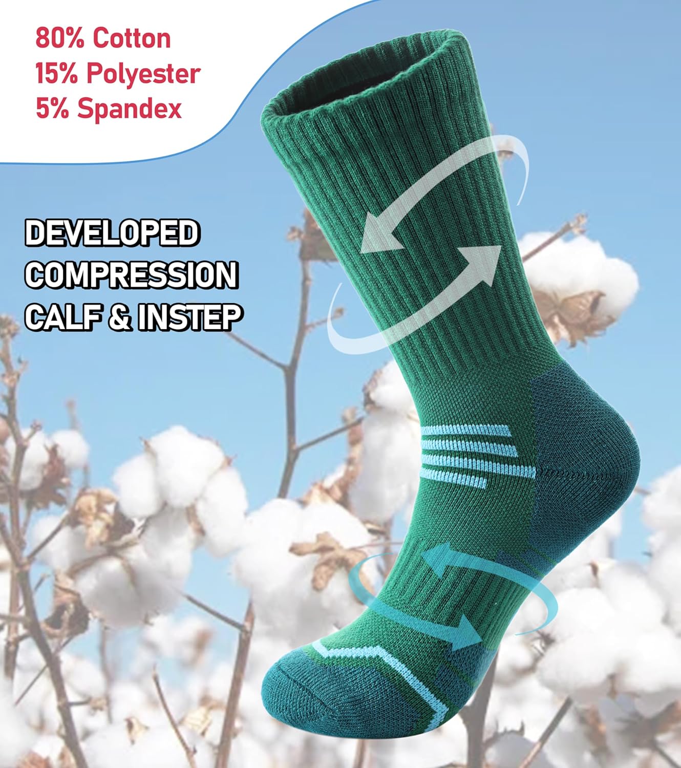 FNOVCO Women's Hiking Walking Running Crew Socks Thick Cushioned Athletic Compression Socks 5 Pairs - Image 2