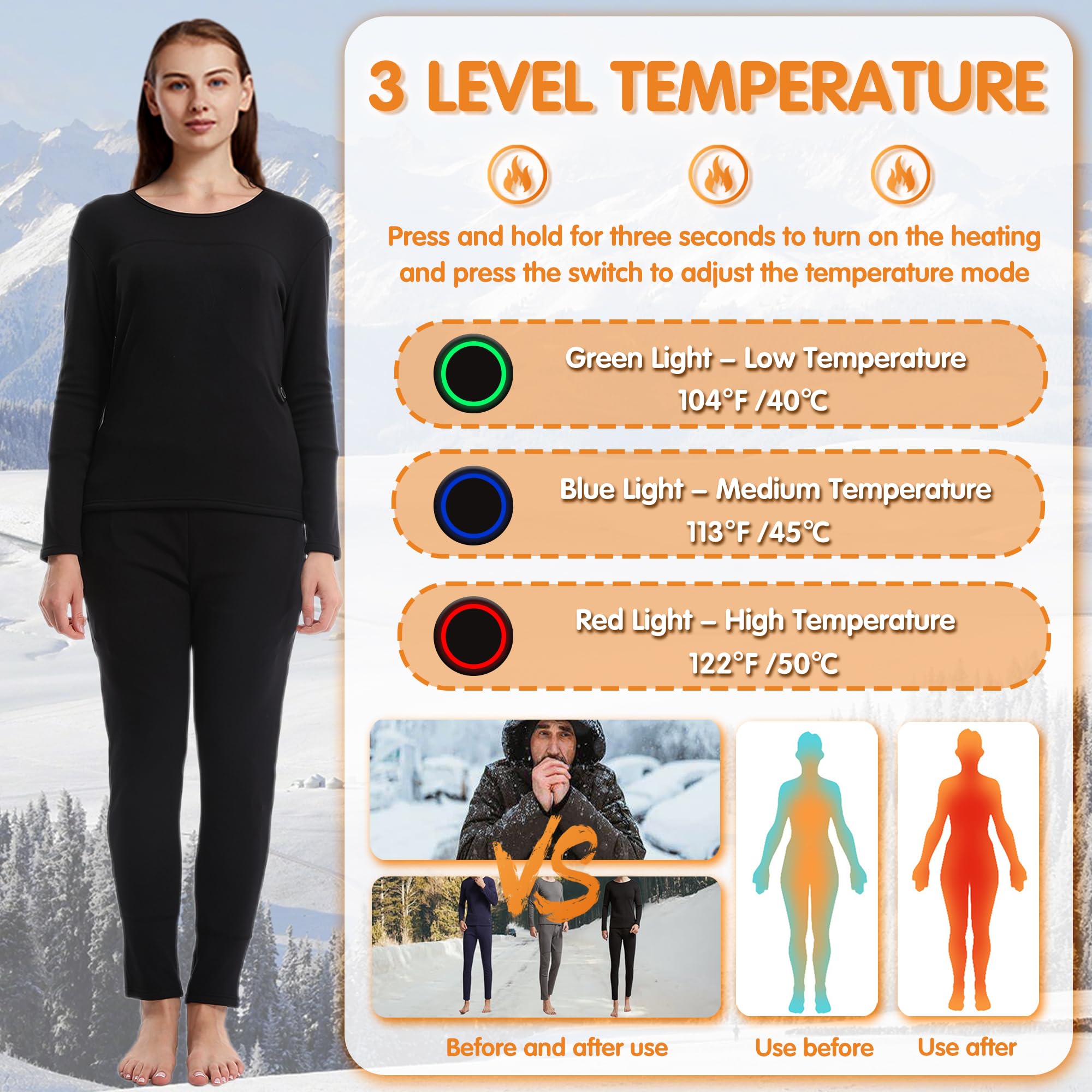 Pantaloni riscaldati per Donna, Intimo Termico Elettrico con 12 Zone di Riscaldamento, Leggings da Caccia per Sport all'Aria Aperta
