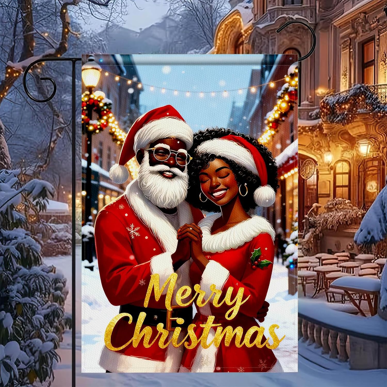 Merry Christmas African American Black Santa Garden Flag 12x18 Inch Double Sided Santa and Mrs Claus Couple Flags Holiday Outdoor Winter Yard Banner Christmas Welcome Flag - Image 7
