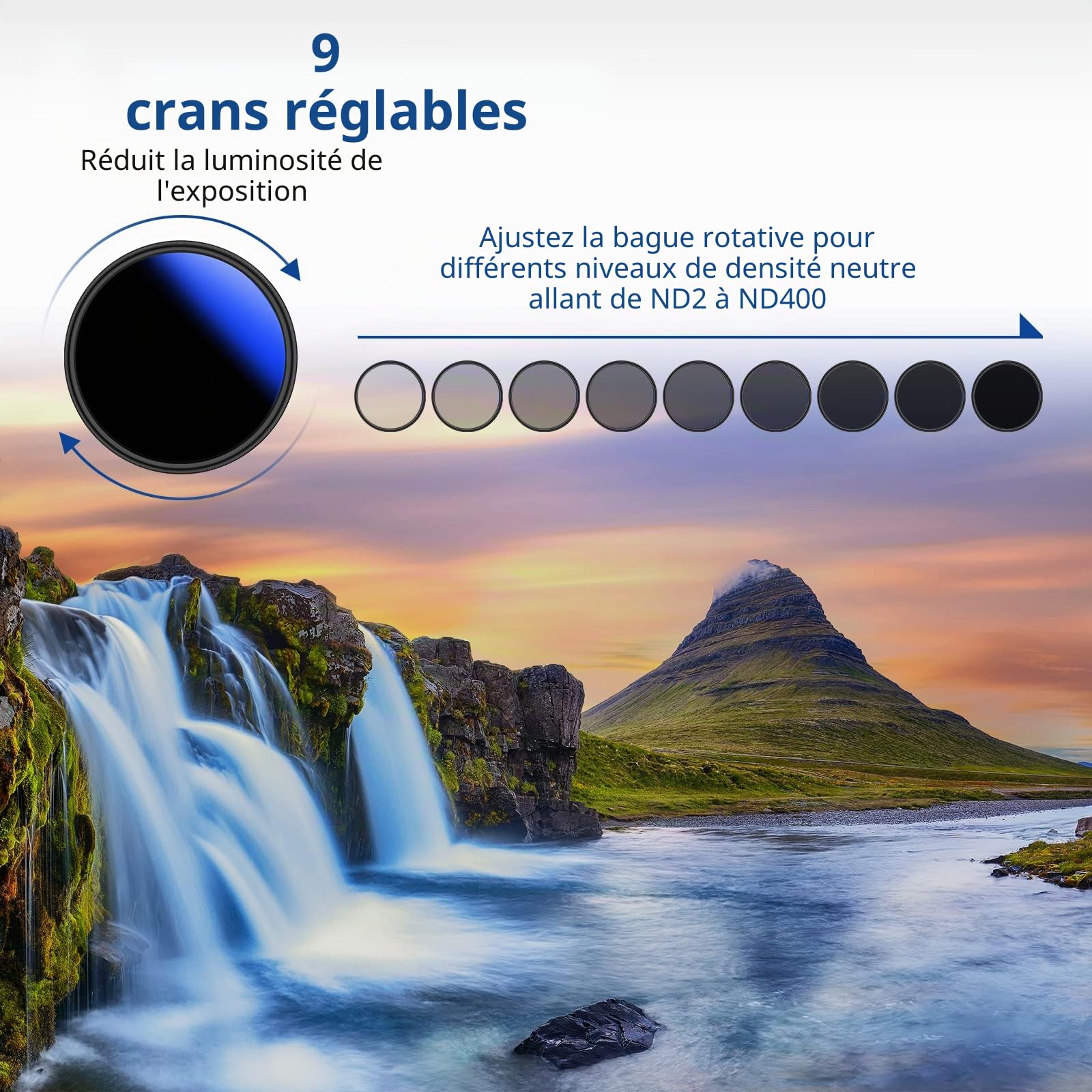 NEEWER Filtre ND Variable 67mm ND2-ND400 (1-9 Arrêts), Filtre à Densité Neutre, Revêtements Multiples, Résistant à l'eau et aux Rayures