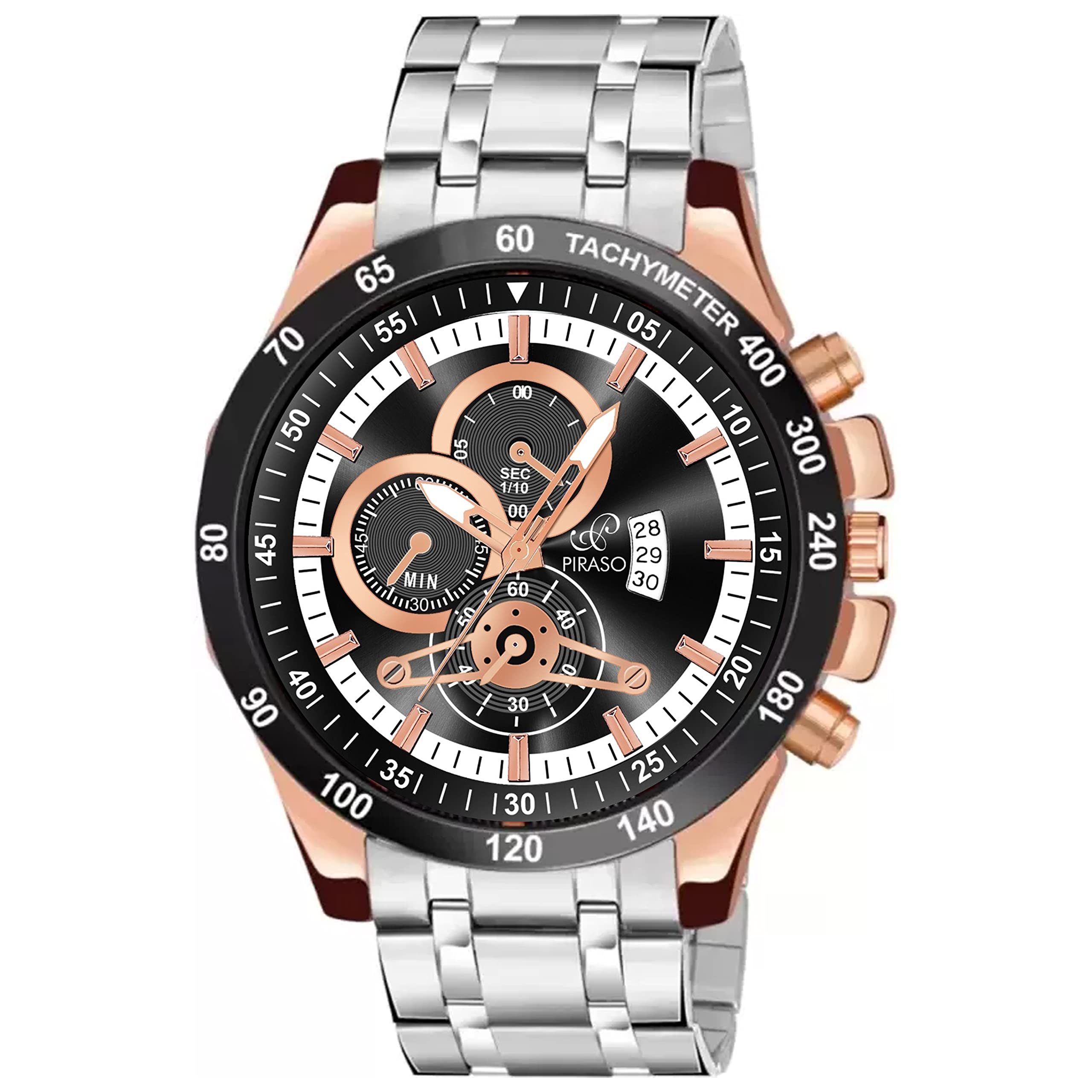 PIRASO Stainless Steel Analog Watch Date Display Black Copper Dial And Silver Chain(Watch For Men&Boy) (B0C244ZV22) Amazon Price History, Amazon Price Tracker
