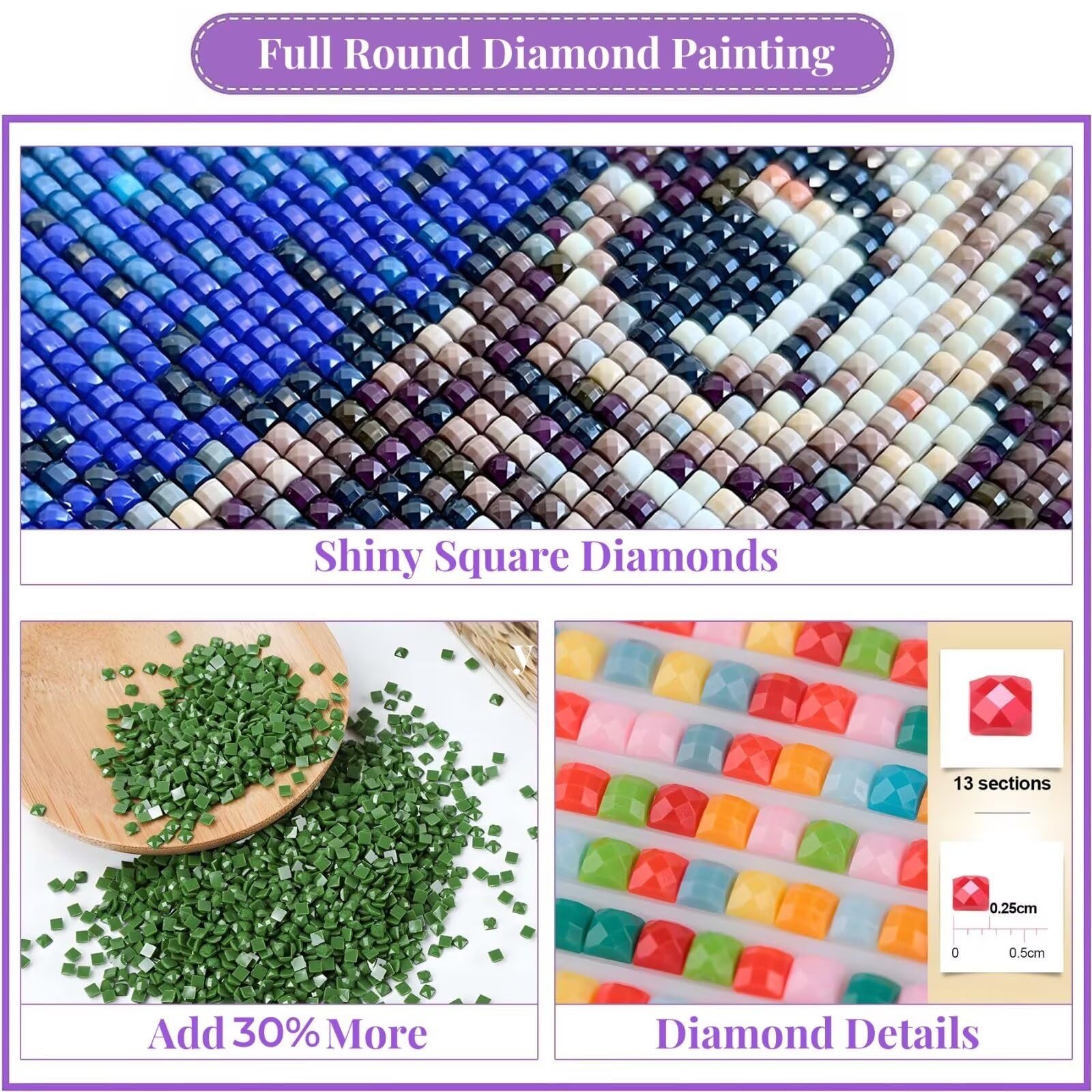 5D Diaond Painting Grandi Diensioni, 30x60c DIY Pittura Diaante Round Quadri con Perline