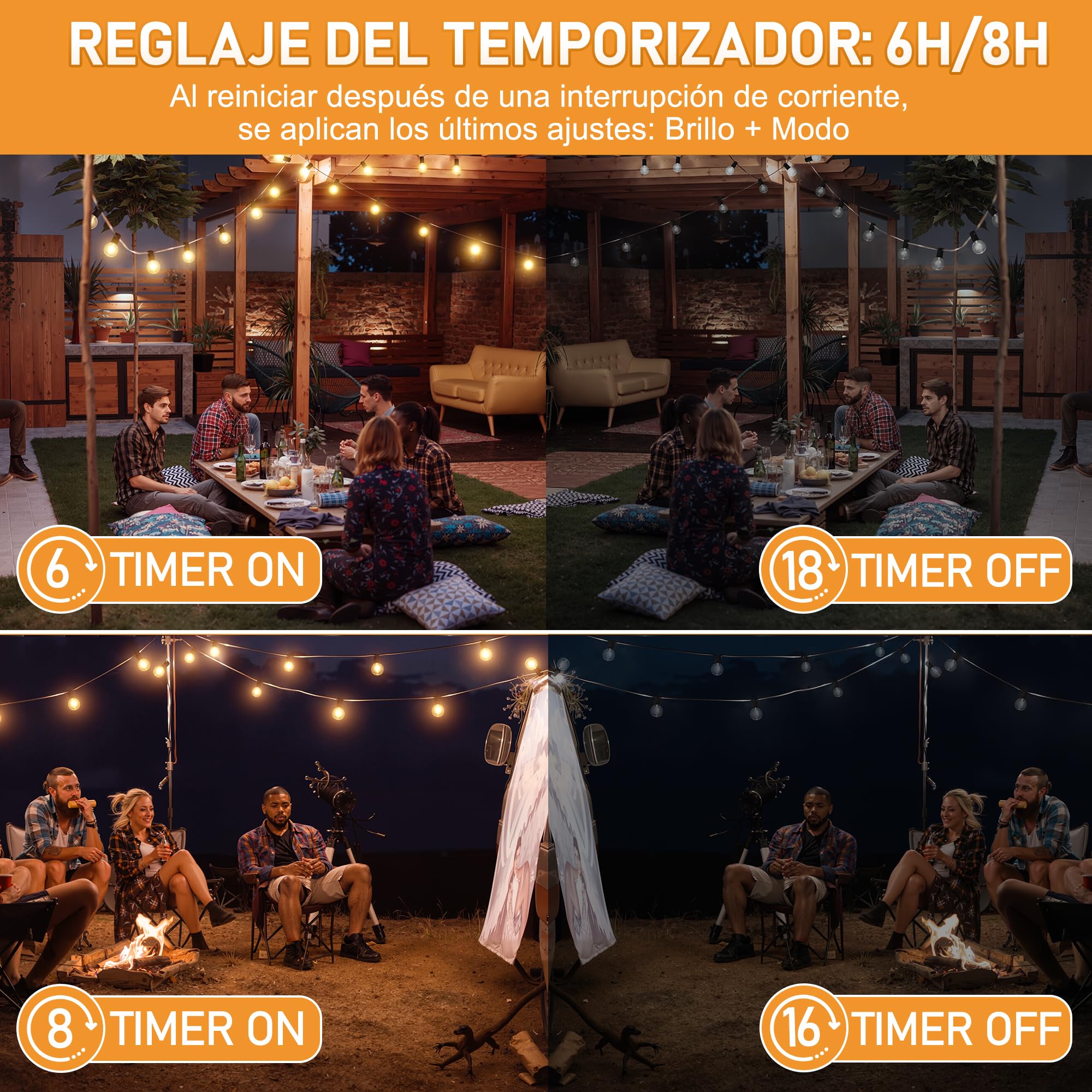 HeiPard Guirnalda Luces Navidad Exterior 60m, 100 + 3 LED Cálidas 2200K - Impermeable IP45 para Jardín, Terraza, Control Remoto RF, 3 Modos + 4 Brillos, Temporizador, Conexión Serie
