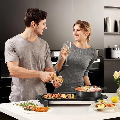 Miniatura 3 de BOEASTER Olla caliente eléctrica 2 en 1 sin humo con parrilla, olla caliente extraíble de 2200W, combo de barbacoa coreana y Shabu para interior,