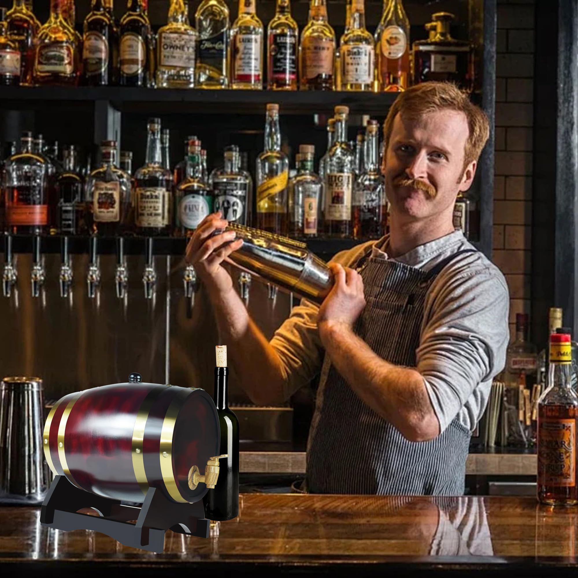 Rainbow_Road Dispenser per fusti di Whisky da 5 Litri in Legno, Decanter per Botti di Vino, Whisky Vino barile Oak Barrel Aging Whisky per Fusti per Vino, Birra e liquori, a Prova di perdite (Retro)