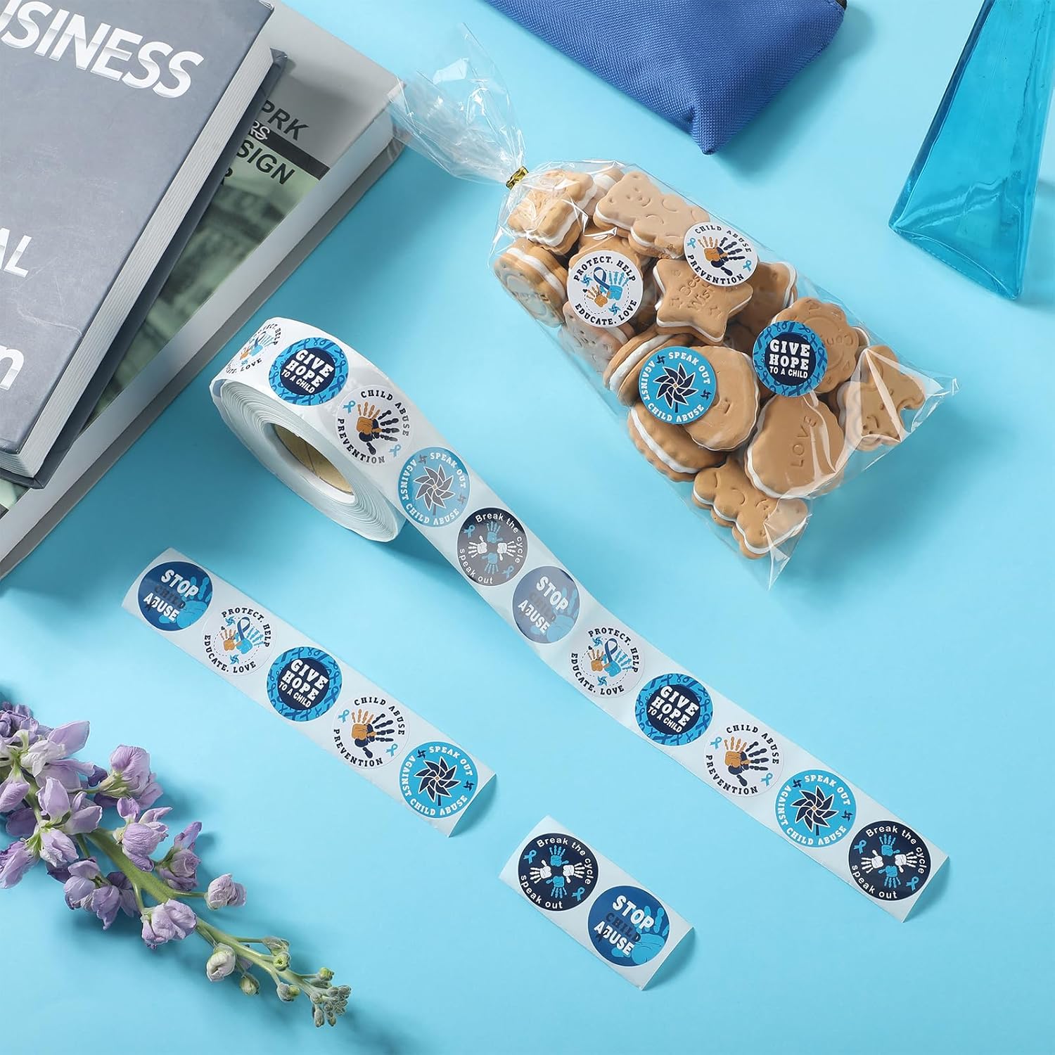 Geyoga 1000 Pcs Child Abuse Awareness Stickers Blue Ribbon Stop Child Abuse Stickers for April Prevention Month Public Charity Campaign, 6 Styles