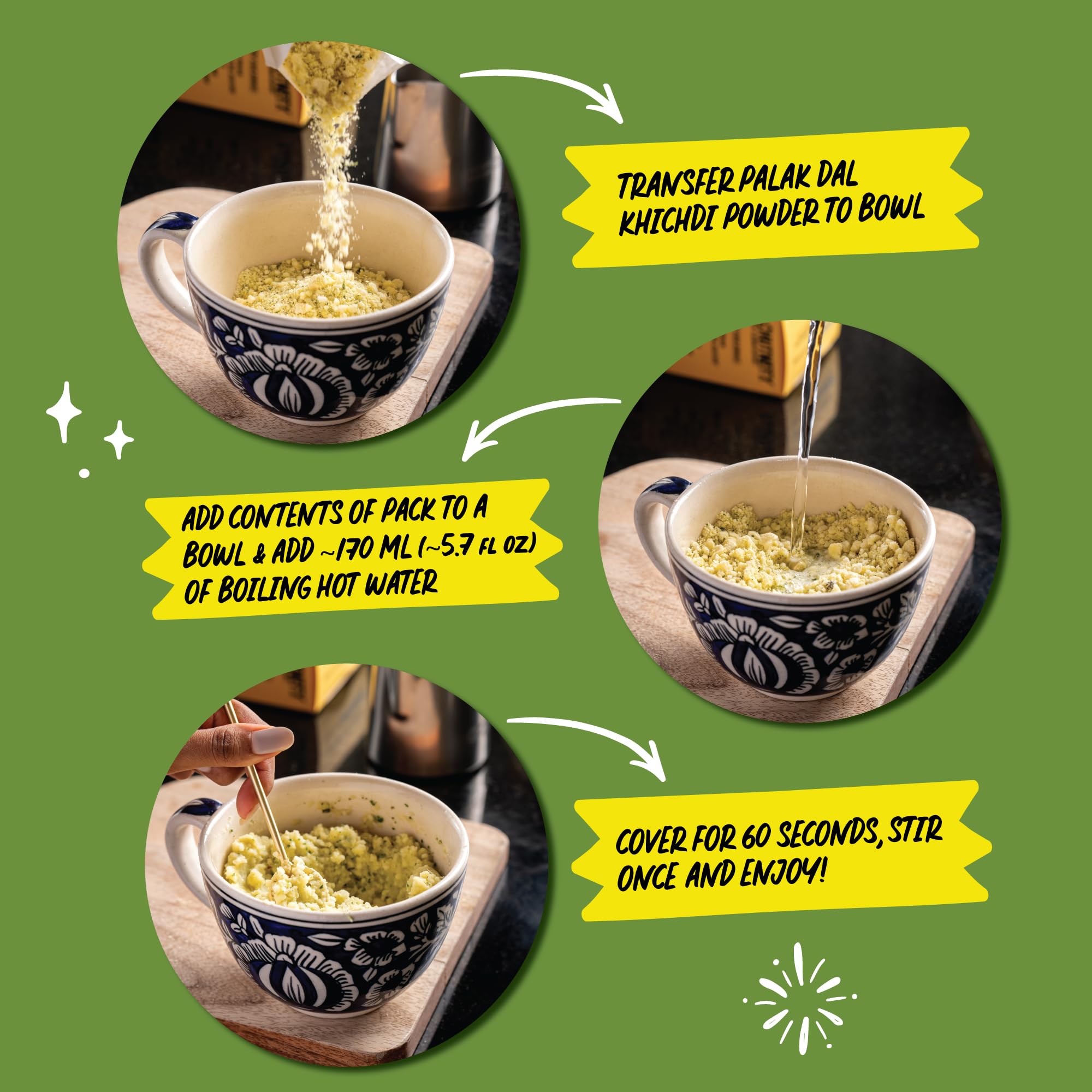 Chutnefy Palak Dal Khichdi (Loaded with Spinach, Ghee and Nuts) | 1.8oz (Dry) | Serves 1 - 2 (Add Hot Water to Make 7.8 oz) | Ready to Eat Instant Meal | No Cooking Needed | No Artificial Ingredients