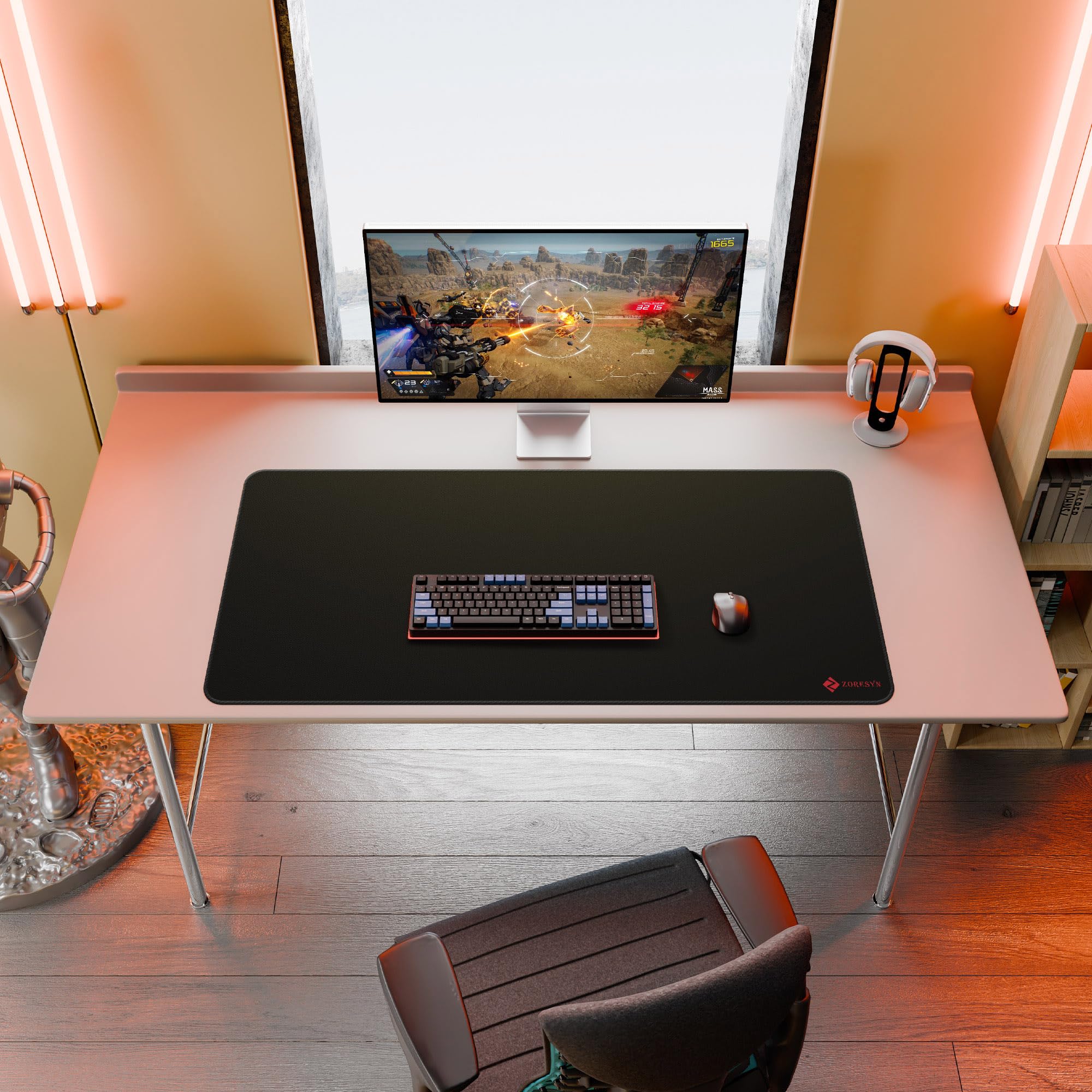 ZORESYN Tappetino da scrivania oversize (120 x 60 cm), tappetino per mouse extra largo per una protezione completa della scrivania, tessuto liscio con perimetro cucito, antiscivolo, per giocatori