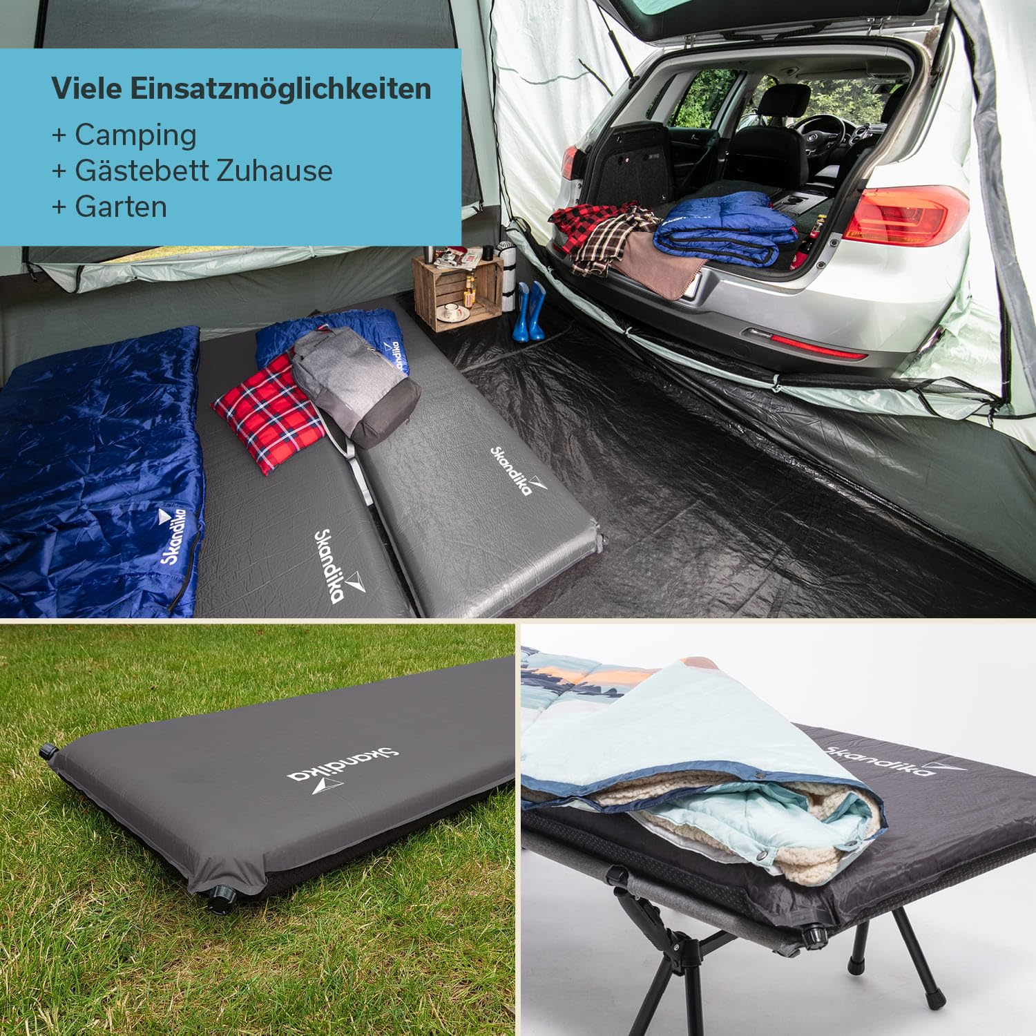 Skandika Premium Easy Isomatte Single/Double 3D | 10 cm dick, selbstaufblasend, leicht, faltbar, selbstfüllender Schaumstoff, Gästematratze, Luftmatratze | Camping, Outdoor, Zelt, Auto
