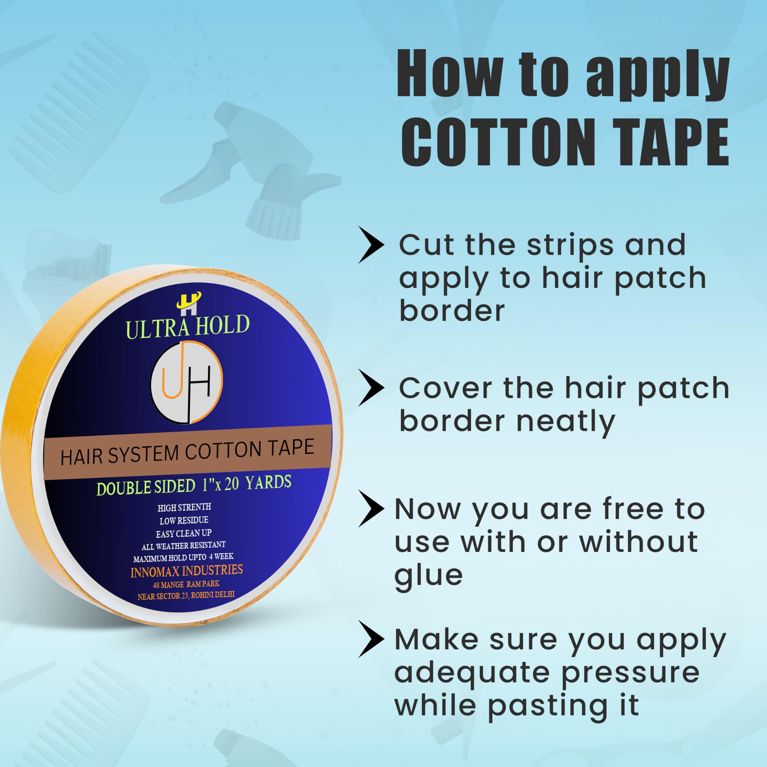 Waterproof Cotton Hair Patch Roll (1"×20 Yards/18 Meters)| Double-Sided Wig Tape for Hair Patch & Wig | Extra strong hold hair patch tape for Men & Women | Easy Use & Clean Adhesive Strip 4