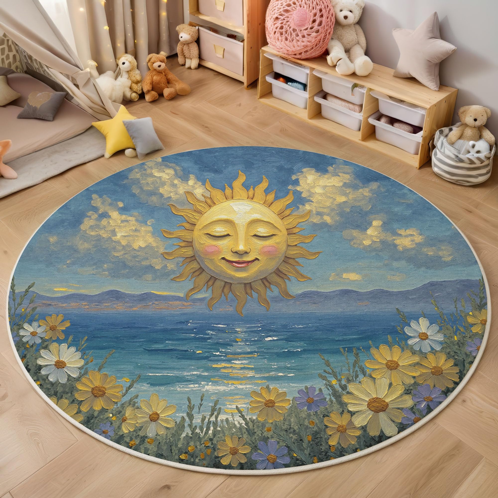 Tapis de sol bleu ciel anti-glisse et facile à laver pour salon et chambre
