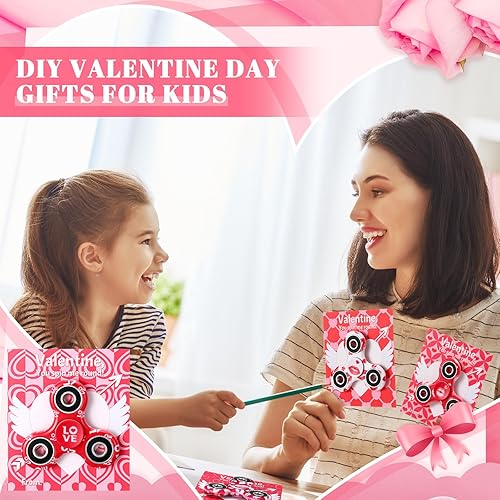 Miniatura 5 de Foilswirl Juego de 36 tarjetas de San Valentín con Fidget Spinner para San Valentín, juguetes sensoriales para aliviar el estrés, suministros de