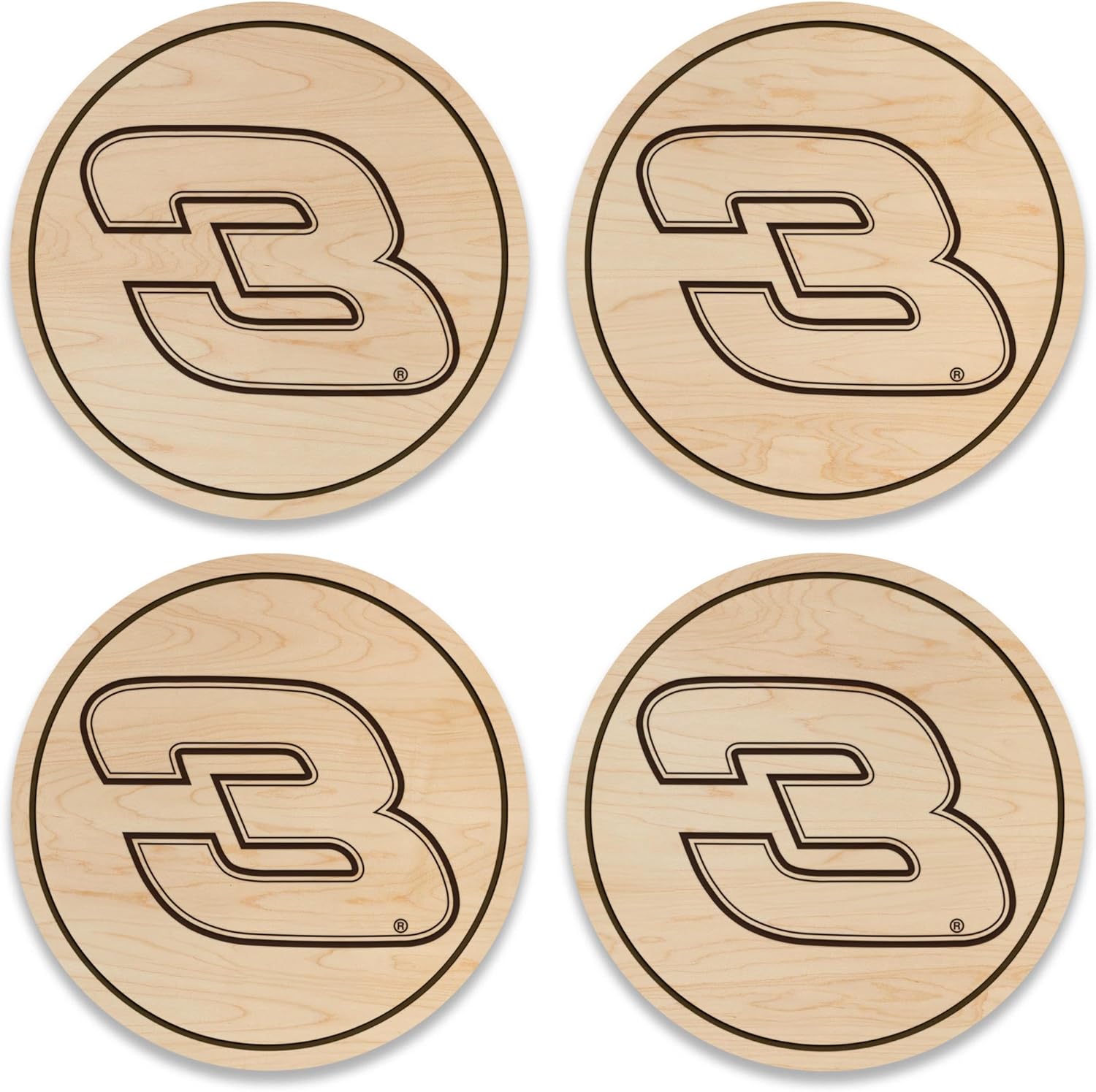 LazerEdge Sports Racing Wooden Coaster Set — Handcrafted Collectible 4-Pack — Crafted from Real Maple Wood — Made in USA — Officially Licensed Hendrick Motorsports Product (Stylized #3)