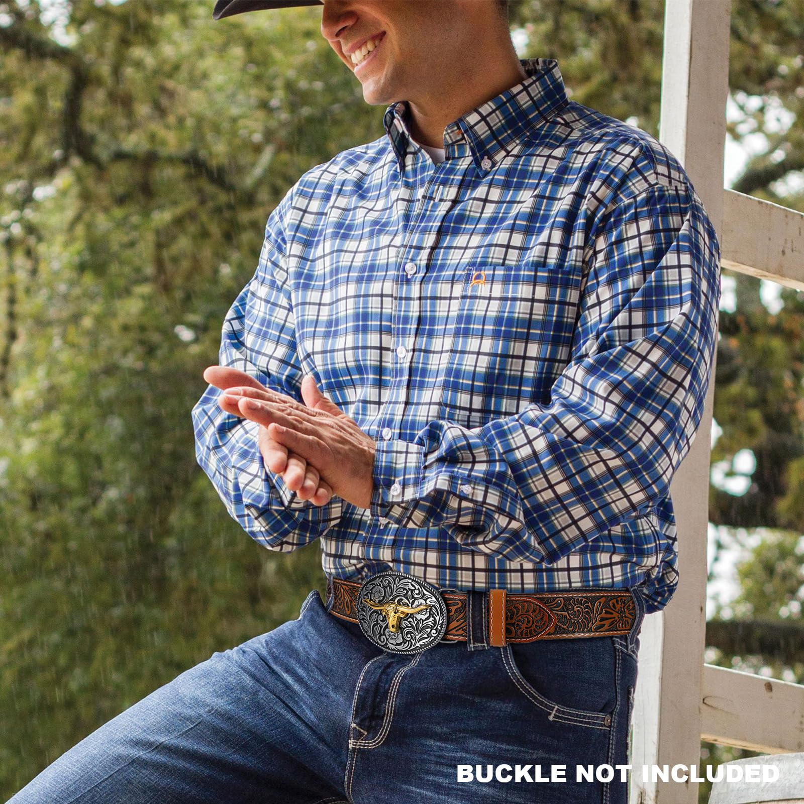 LALATCH Mens Western Cowboy Belt, 2 Pack Western Belts without Buckle for Men Woman Cowgirl Leather Jeans Belt, Brown+Black