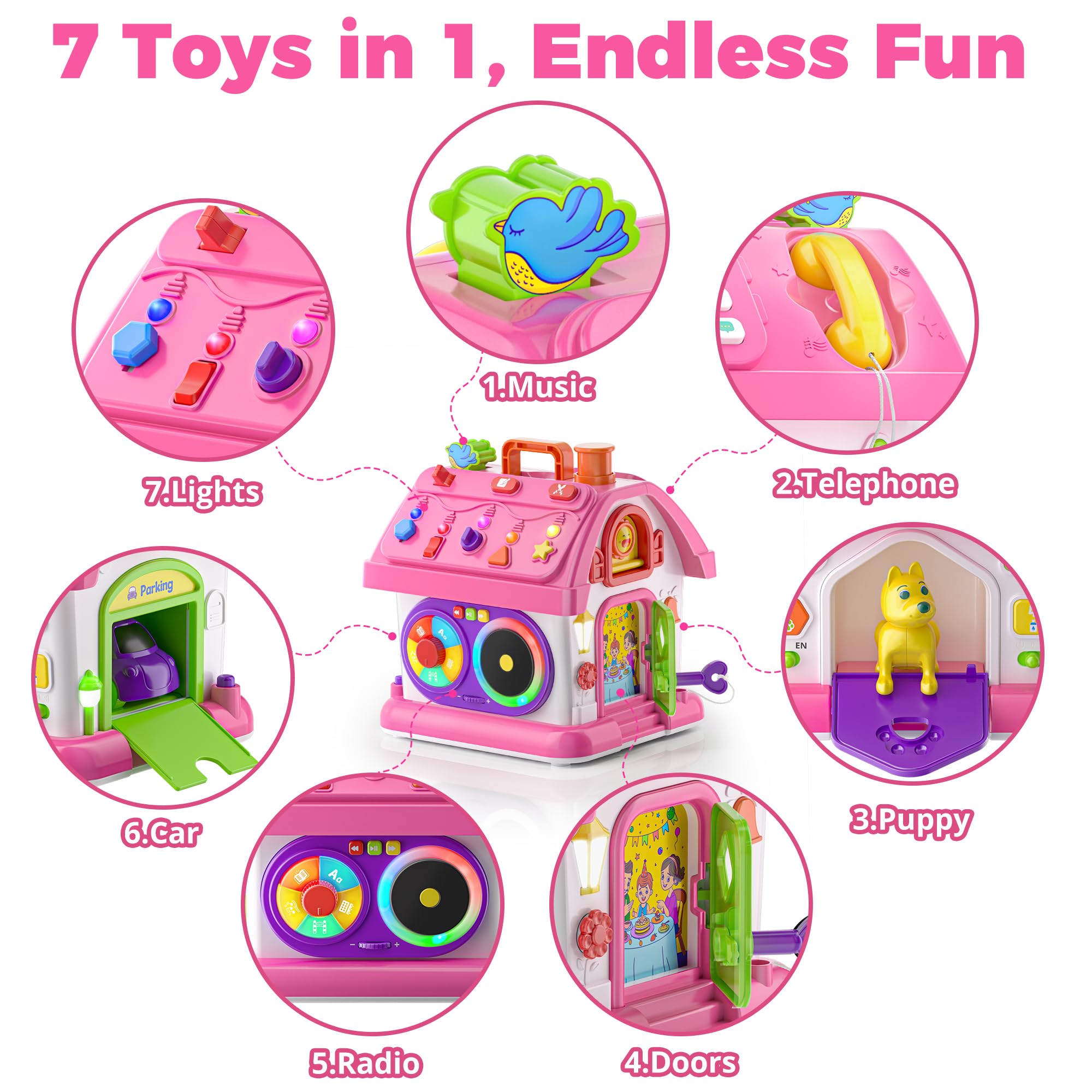 Talkfun Montessori Toy for 1 Year Old Girl Gifts, Musical Bilingual Educational Toddler Toy Age 1-2 Yr 12-18 Month, First Birthday Gift for 1 Year Old Girl (Pink)