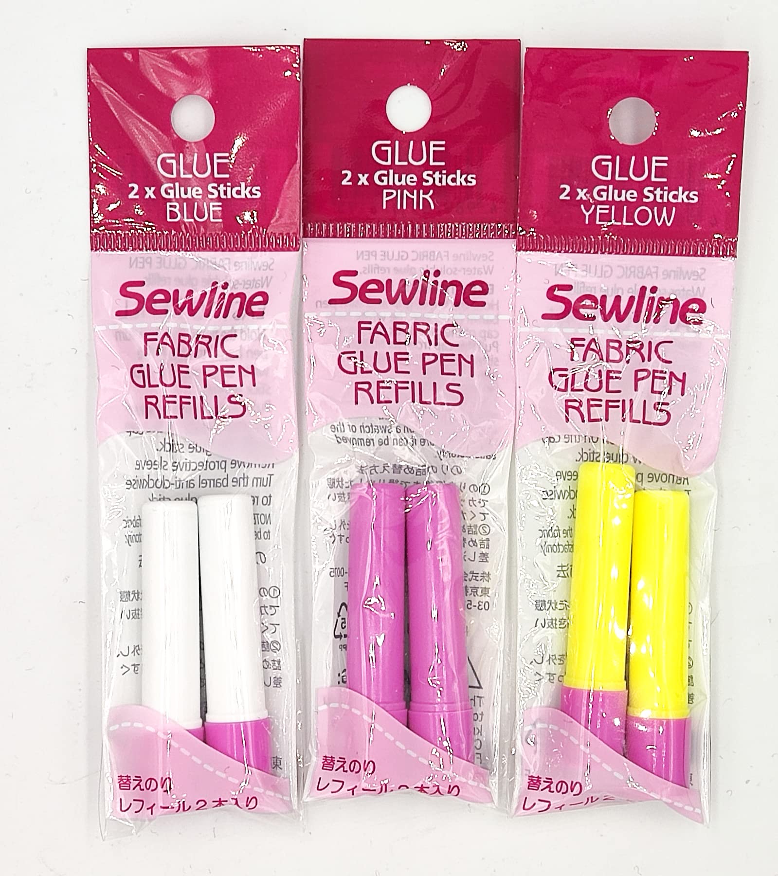 Pack sewline 6 recambios para barra de pegamento textil (6 unidades: 2 azules, 2 amarillos, 2 rosas). Pack ahorro