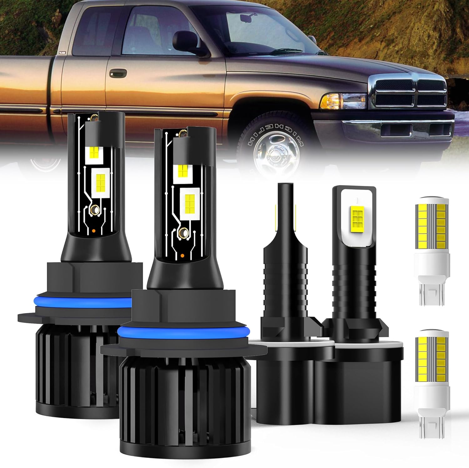 For Dodge Ram 1994-2001 Headlight Bulbs, 9007 High/Low Beam + 880 Fog Lights + Turn signal Lights, Pack of 6
