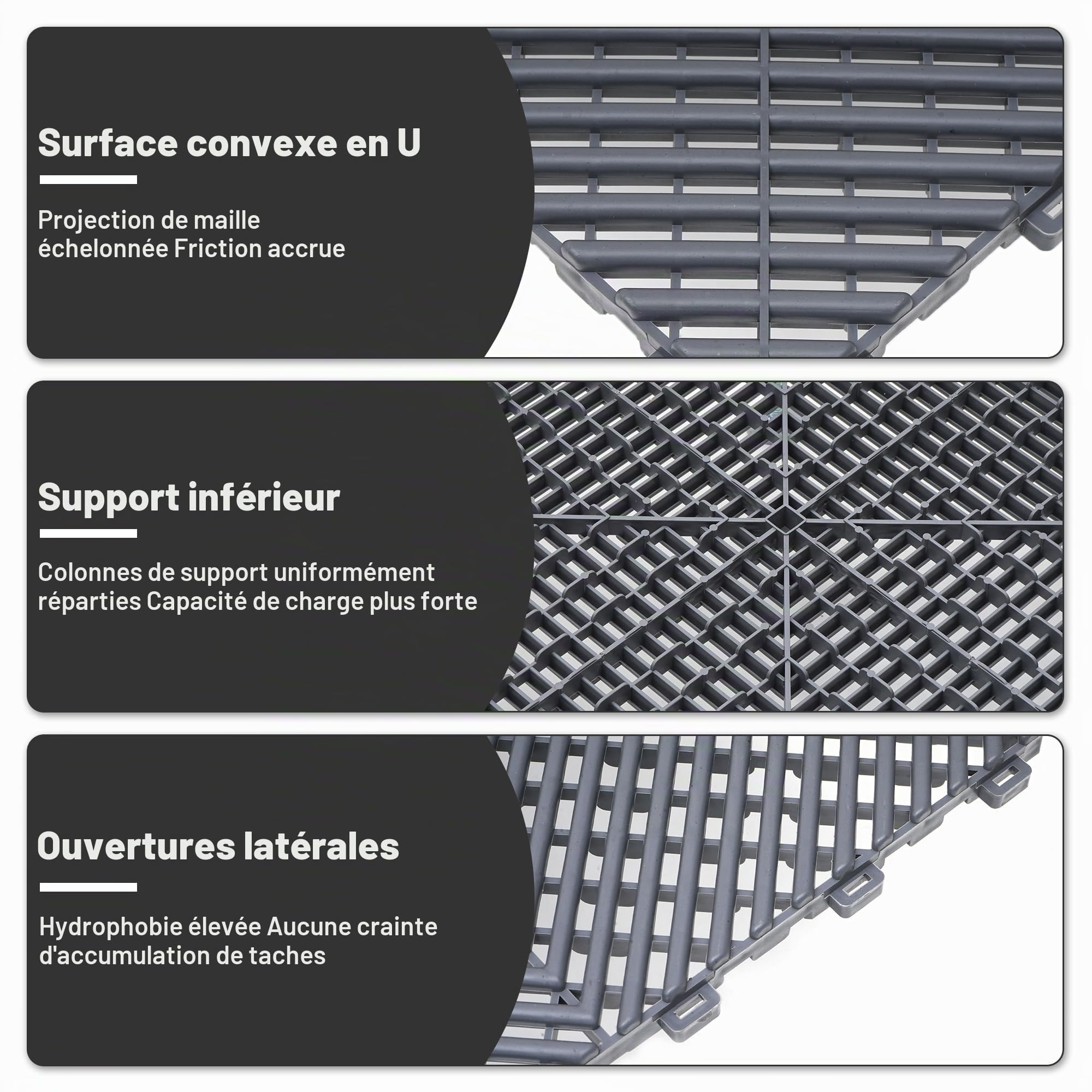 uyoyous 20 pièces de Sol de Garage en PVC 40x40cm Sol de Garage imbriqué (3.2m²),Tapis de Sol de Garage, Tapis d'atelier,Tapis de Drainage de Garage pour Garage,extérieur,Piscine intérieure (Gris)