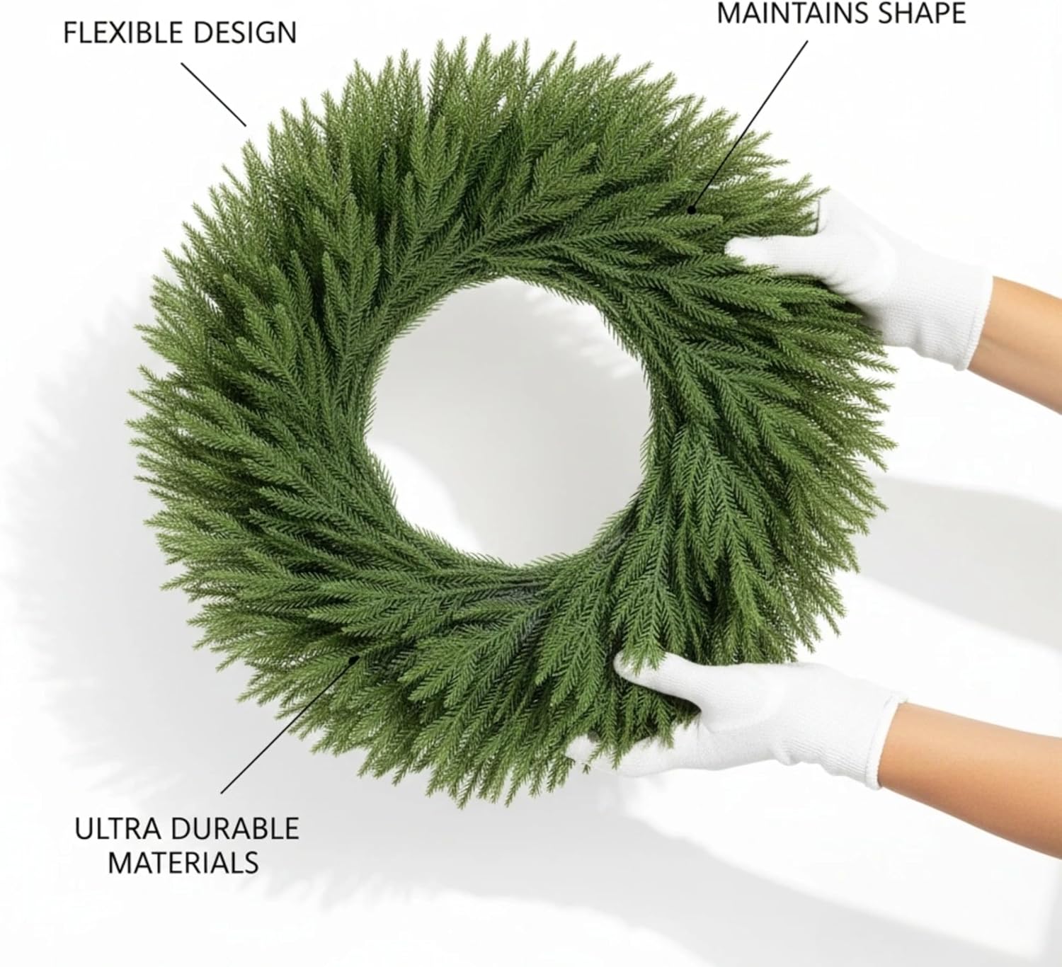 Norfolk Pine Easter Wreath 26 Inch - Real Touch Artificial Garland for Front Door, Mantel, Holiday Decor, Full & Fluffy Green PE Wreath for Easter Indoor Outdoor