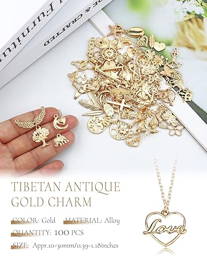 Miniatura 4 de YETOOME 100 piezas al por mayor de lotes a granel para hacer joyas, dijes mezclados de aleación de oro KC dorado para collares, pulseras,
