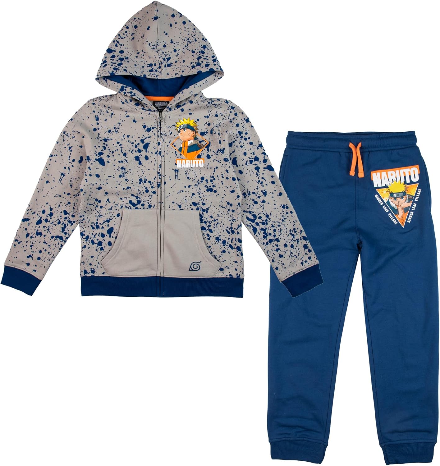 Bioworld Naruto Classic Youth Boys Gray Zip Hoodie and Navy Jogger Pants