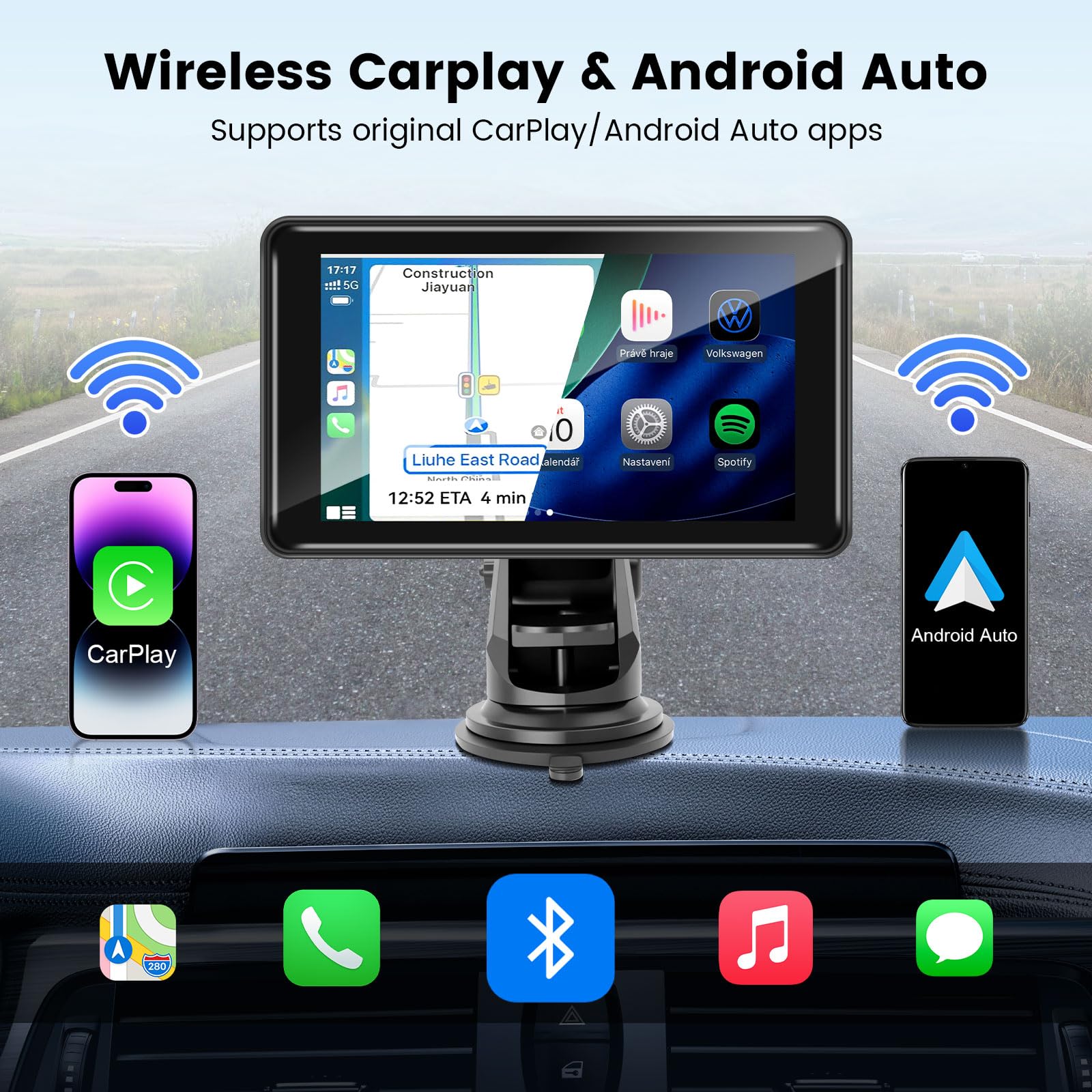 Wireless CarPlay Screen for Car, 7” HD Touch Android Auto Car Play Screen Portable Car Stereo Live Navigation Bluetooth Mirror Link Music, Video, Player Siri, GPS, FM, AUX, AirPlay - 2